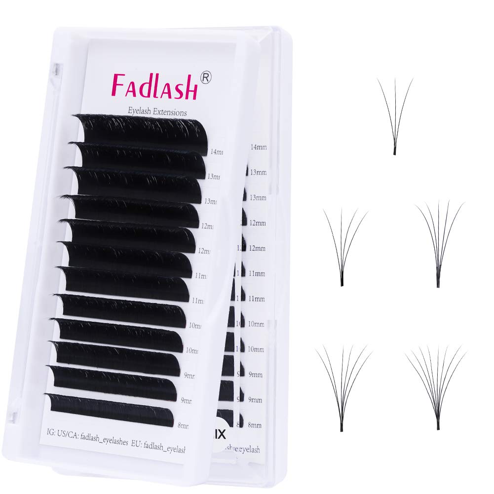Premium 8-14mm Mixed Length Easy Fan Volume Lashes - CC Curl Self-Fanning Eyelash Extensions for Russian Blooming Effect (0.05mm, 8-14mm Mix) - Perfect for Salon Professionals & DIY Lash Artists for Natural to Dramatic Looks