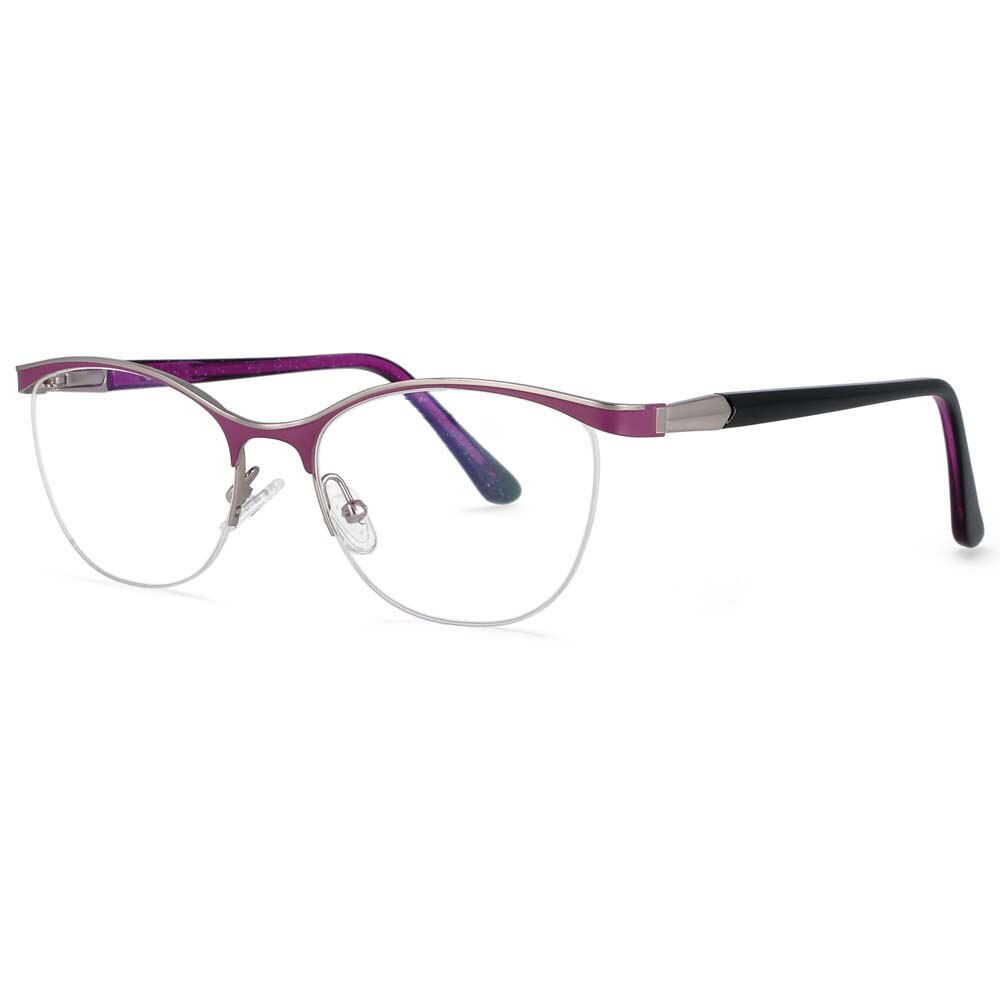 CCspace Women's Semi-Rimless Cat Eye Eyeglasses - Acetate & Alloy Frame (Model 53988) | Perfect for Work, Reading & Fashion Accessories