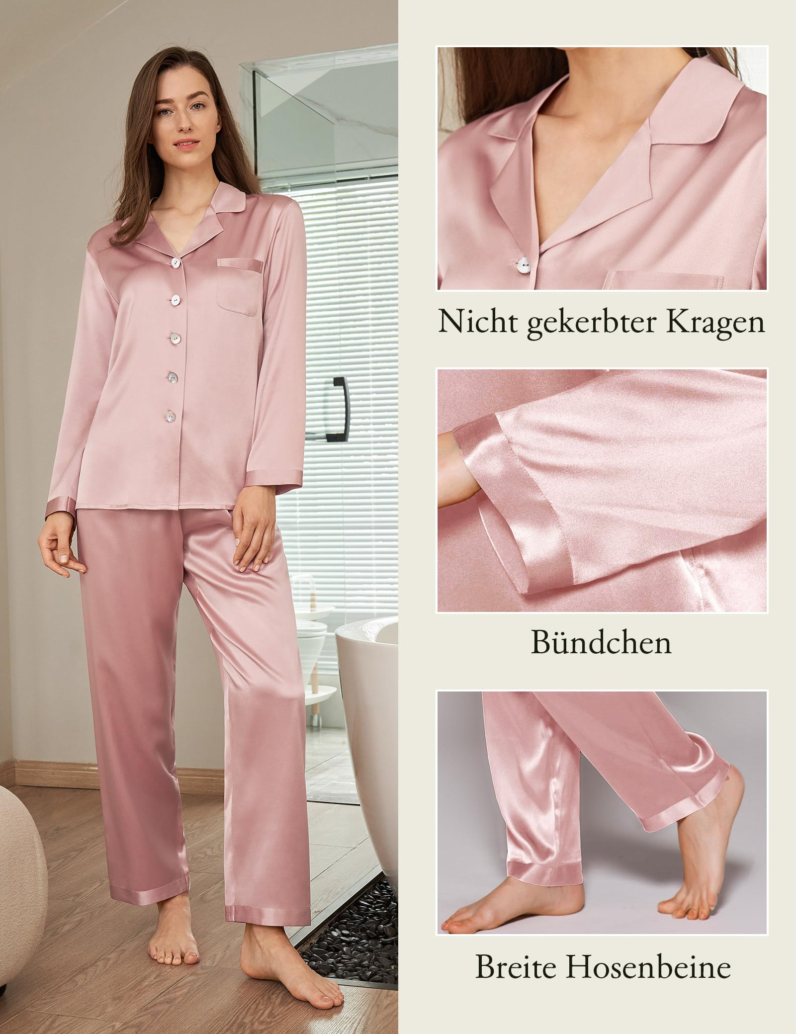 Luxury 100% Mulberry Silk Pajamas for Women - 22 Momme Pure Long Sleeve Full Length Nightwear Set | Soft & Breathable Sleepwear for Comfortable Nights, Lounging & Gifts
