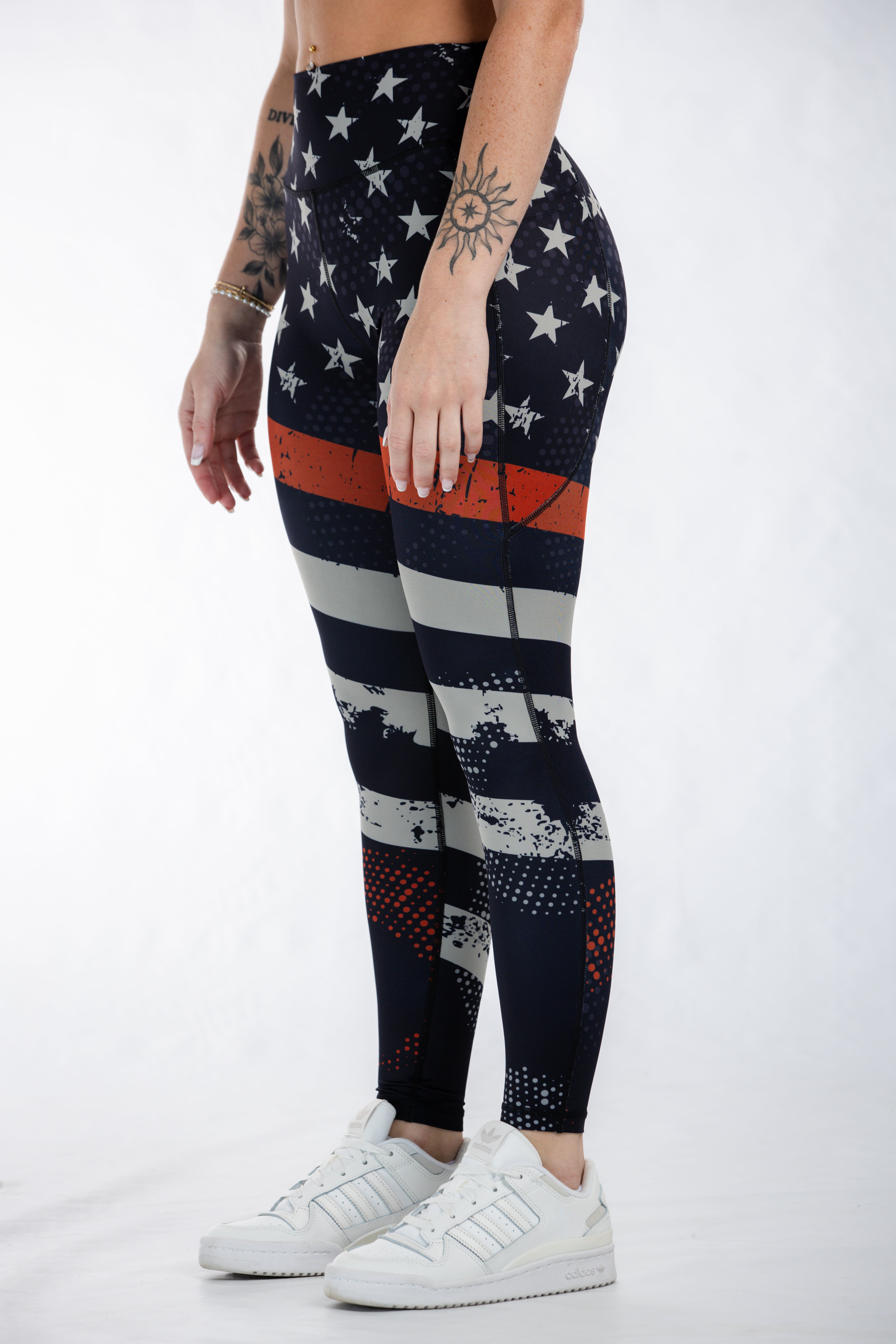 Empowered High-Waisted Leggings with Red Line Design - Comfortable & Stylish Workout Leggings for Yoga, Running & Gym