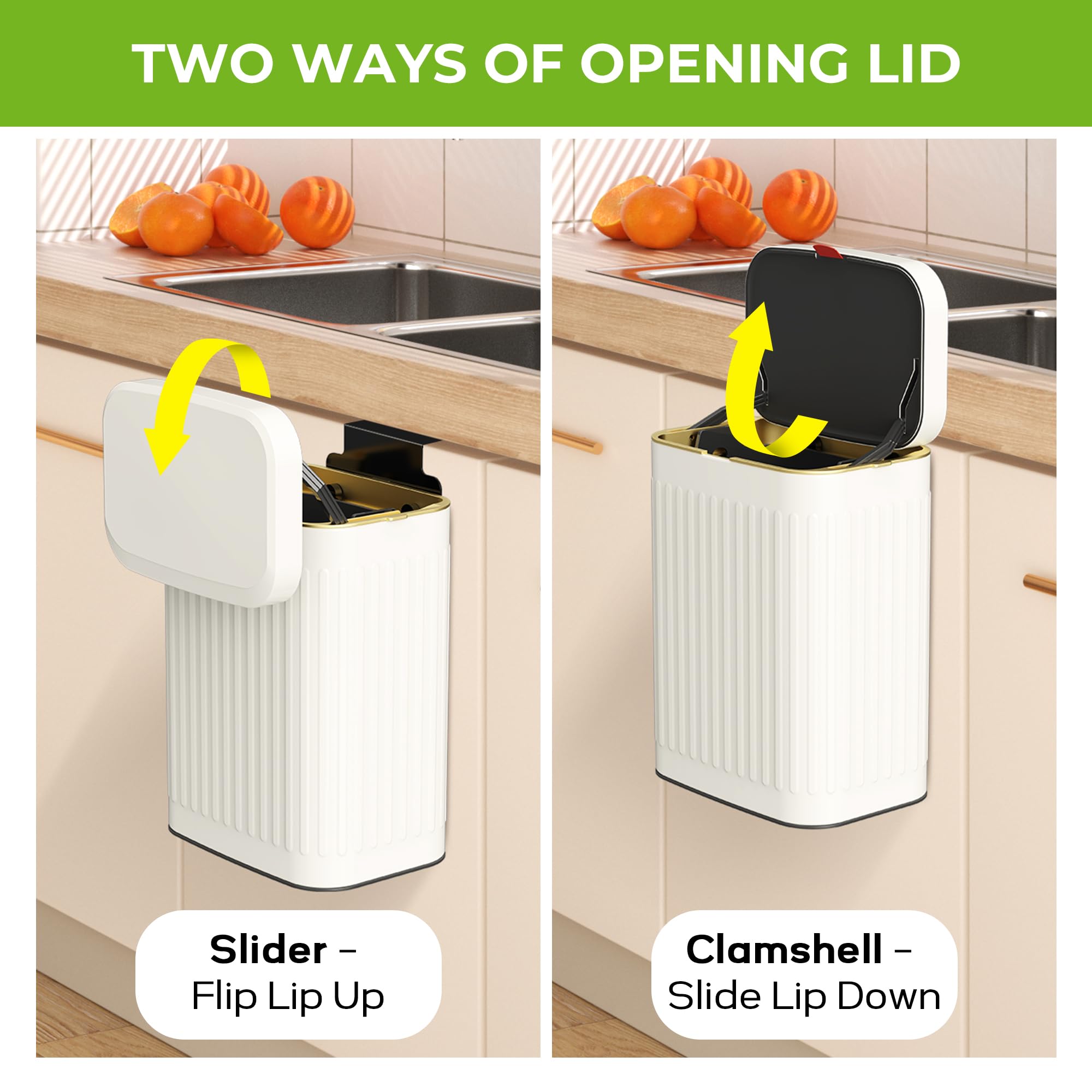 Stainless Steel Hanging Compost Bin with Lid - 2.1 Gallon (8L) Kitchen Trash Can for Indoor Use - Wall Mount Under Sink, Cabinet or Bathroom - Ivory White - Perfect for Organic Waste Recycling & Small Space Organization