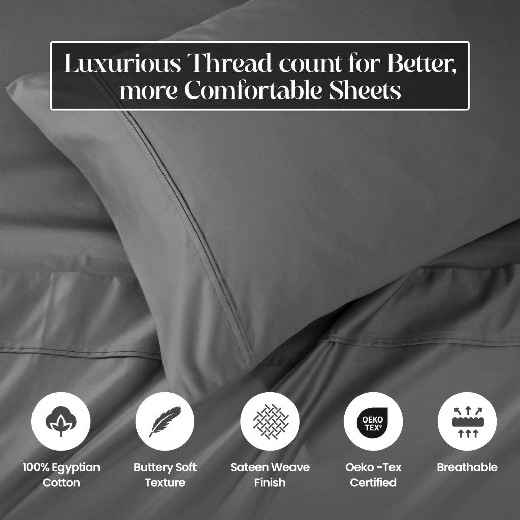 Luxury 1200 Thread Count Egyptian Cotton Deep Pocket Bed Sheet Set - Queen Size, Soft & Breathable for Ultimate Comfort - Perfect for Master Bedroom, Guest Room & Hotel Use