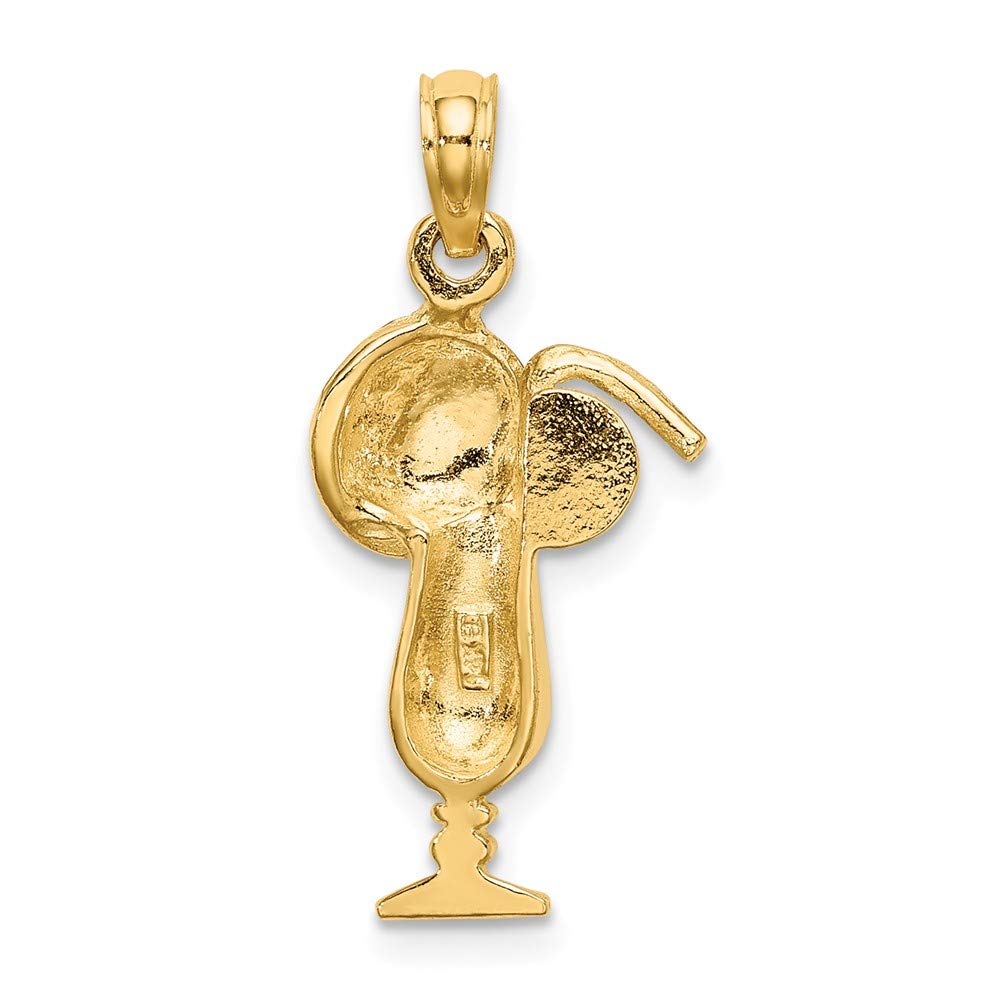 14K Yellow Gold Tropical Drink Pendant with Multi-Colored Enamel Umbrella Charm - Perfect for Summer Beach Parties, Vacation Jewelry & Tropical Themed Gifts