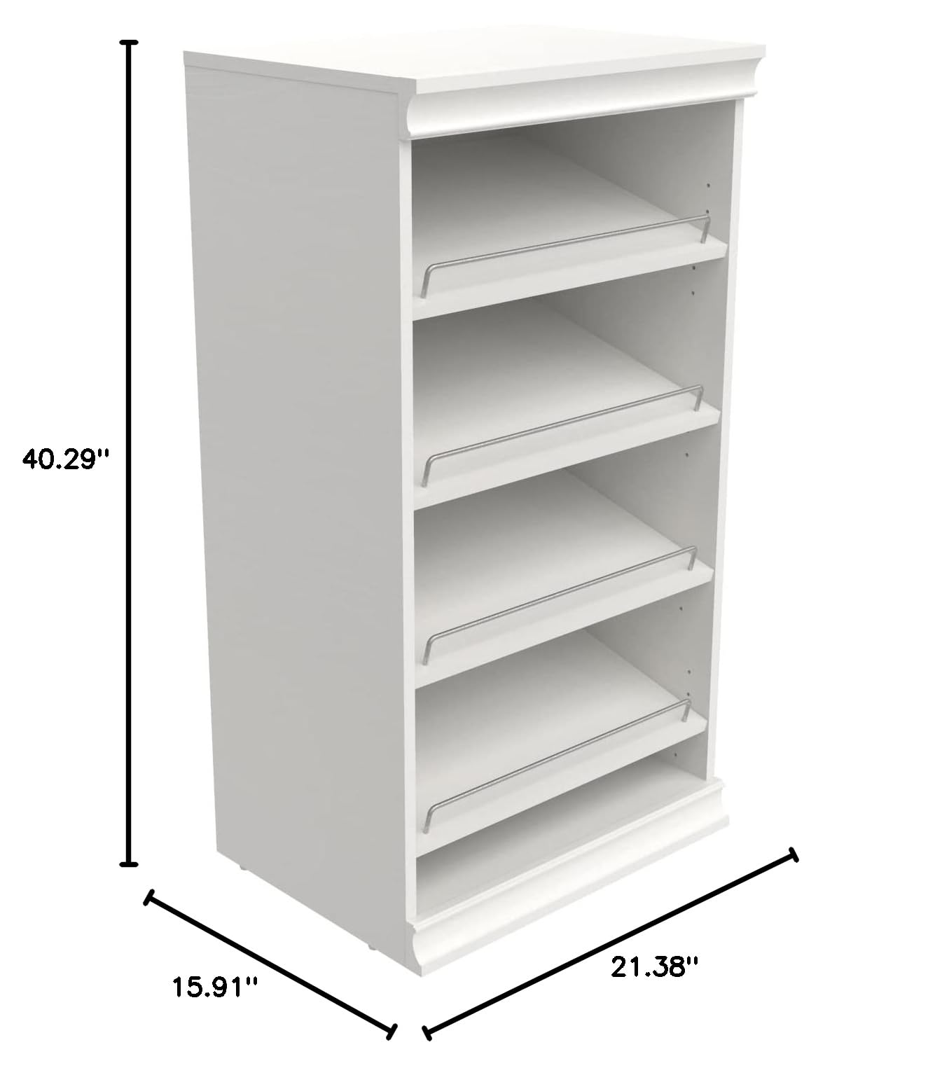ClosetMaid Modular Storage Angled Shelves - Adjustable Wood Closet Organizer with Stackable Design, Full Backer & Decorative Trim - White Shoe Shelf Unit for Bedroom, Closet, Entryway Organization