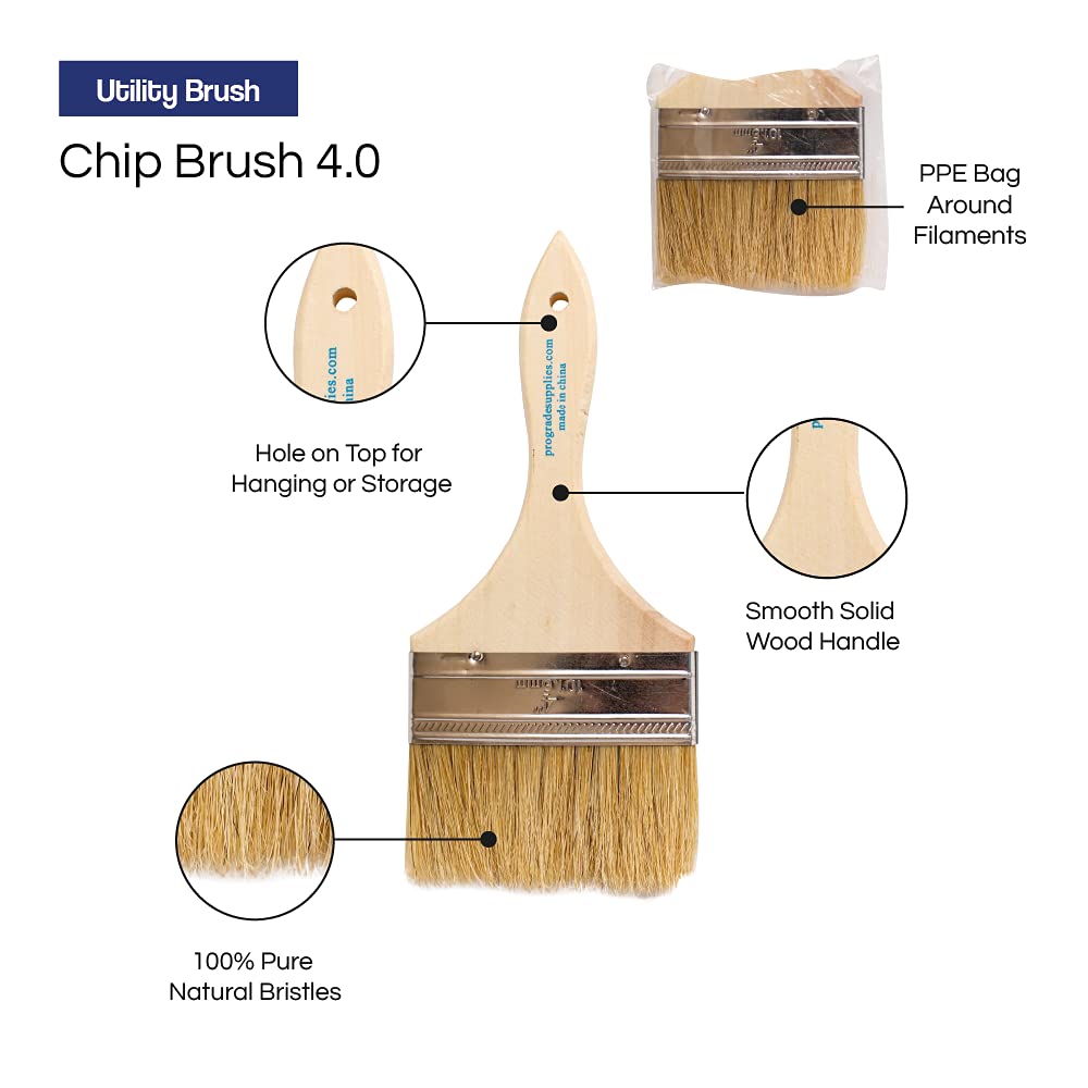 Professional Grade 4 Inch Chip Paint Brushes - Set of 12 Light Brown Natural Bristle Brushes for Painting, Staining, Varnishing - Perfect for DIY Projects, Furniture Restoration & Home Decor