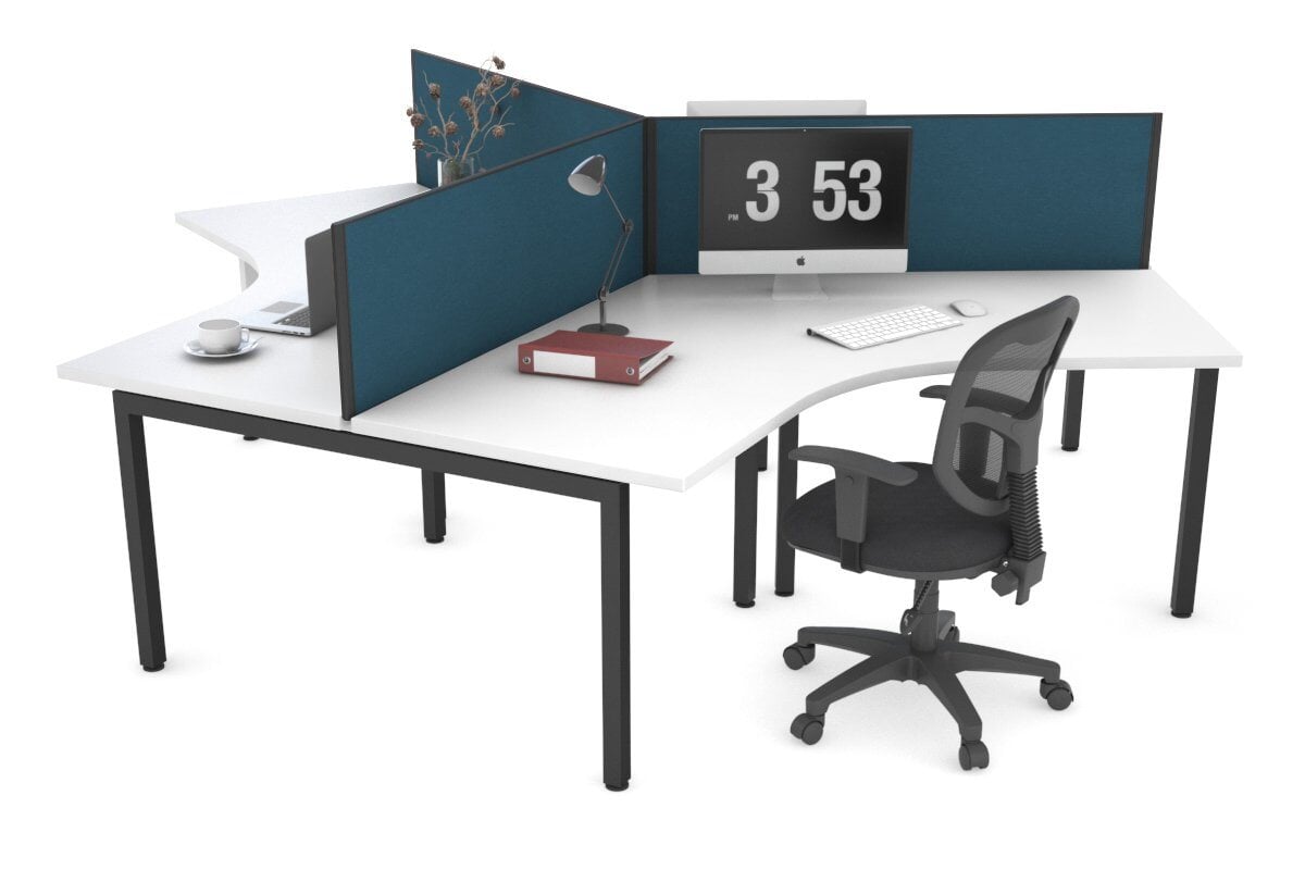 Quadro Square Legs 3-Person 120° Office Workstation - Modular Desk System for Collaborative Workspaces & Team Projects
