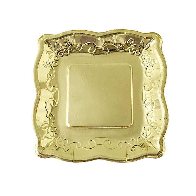25 Pack Square Disposable Dessert Plates with Elegant Scroll Design - Perfect for Parties, Weddings, and Dinner Events
