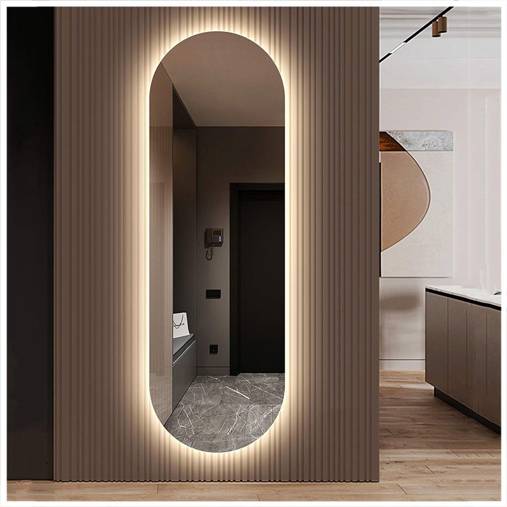 Frameless Full-Length LED Mirror - Smart Dressing Vanity Mirror with Adjustable White/Warm Light, Oval Floor Standing or Wall Mounted Decorative Mirror for Bedroom, Bathroom & Dressing Room
