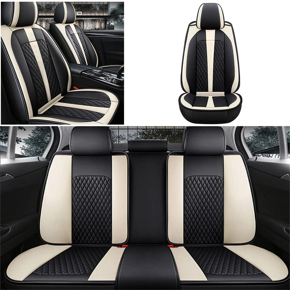 Premium Universal Car Seat Covers for Scion XB - 2-Piece Front Seat Protectors | Genuine Leather Auto Accessories (Black/Beige) | Perfect for Daily Commute & Road Trips