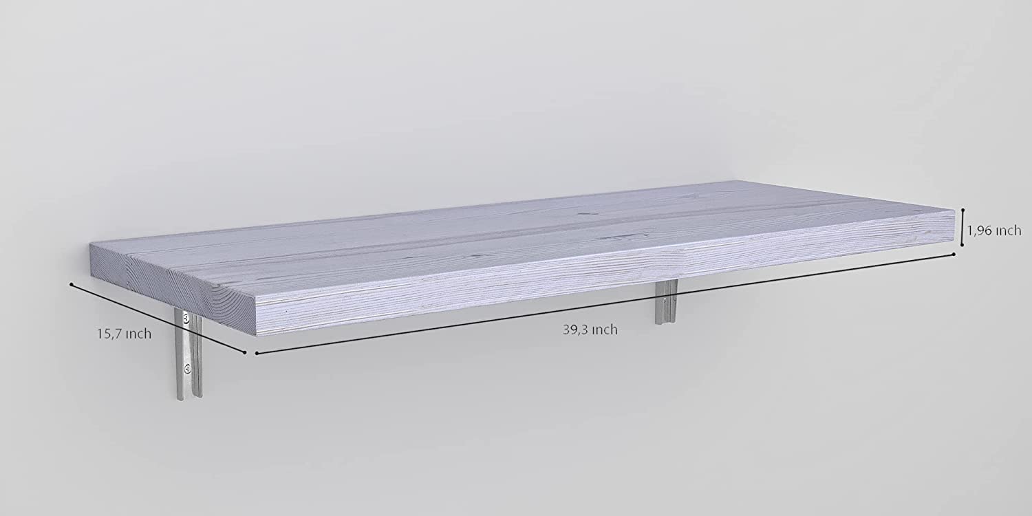 Wall Mounted Floating Desk - Foldable Space Saving Table for Small Spaces, Kitchen Counter, Laundry Shelf & Home Office - Rustic White (49