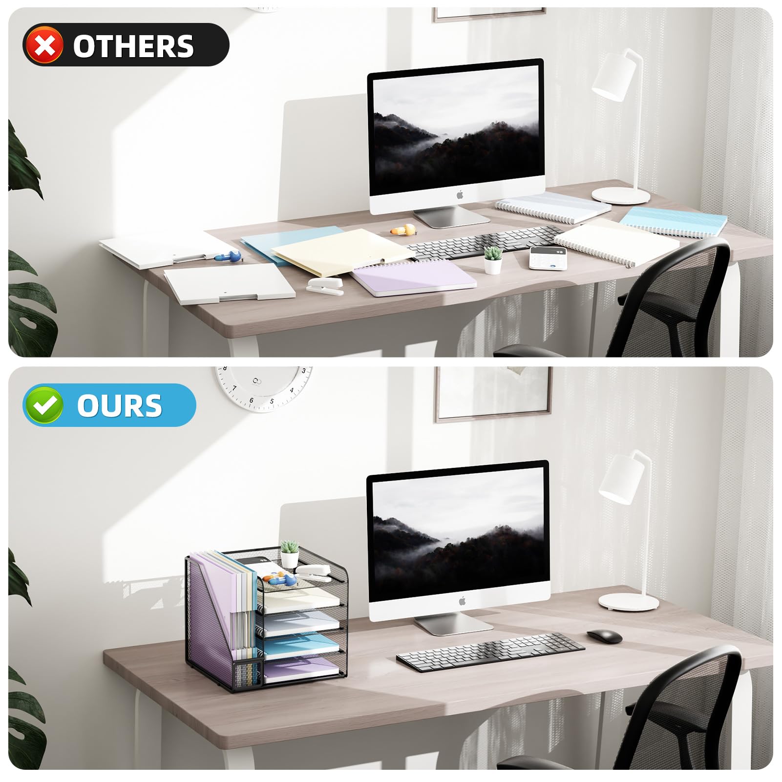 5-Tier Mesh Desk Organizer with File Holder - Black Office Paper Letter Tray for Documents, Mail & Supplies | Perfect for Home Office, Workstation & School Desk Organization