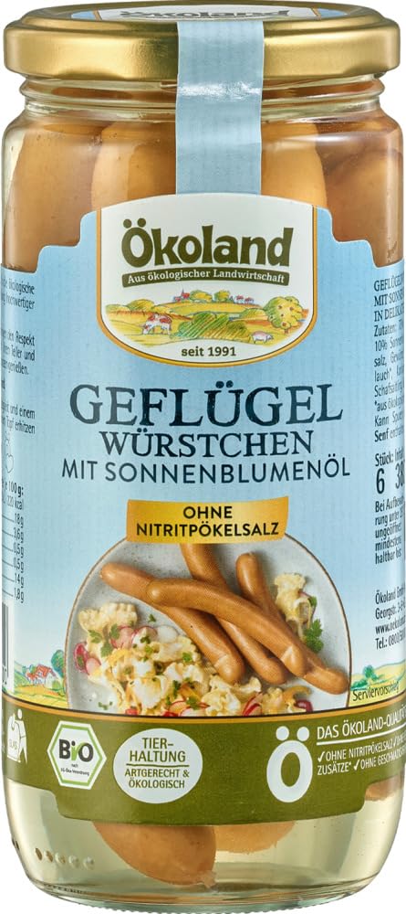 Organic Chicken Sausages with Sunflower Oil - 6 Pack (380g Each) - High Protein, Gluten-Free Snack for BBQ, Camping & Quick Meals