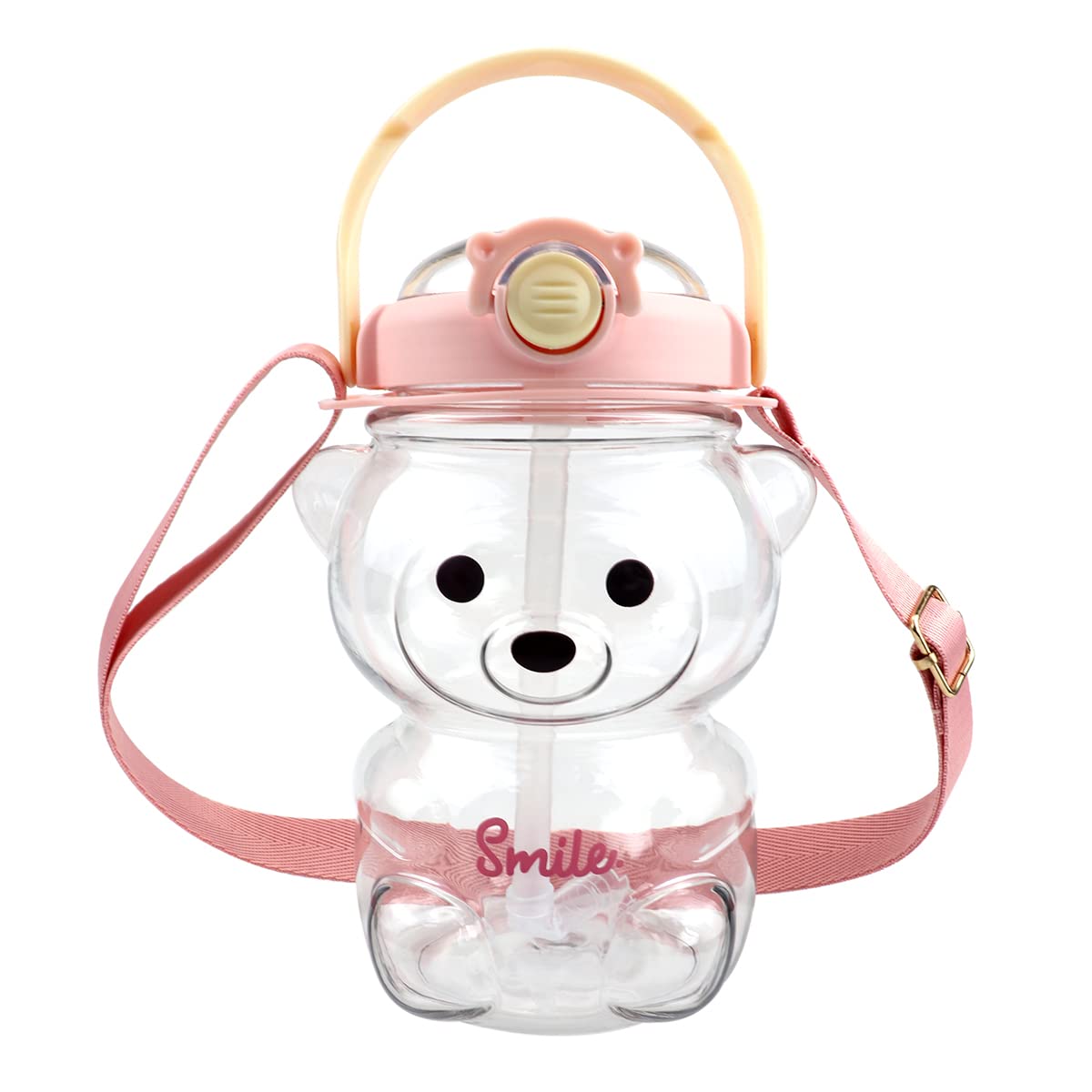 Cute Bear Water Bottle with Straw & Strap - 35oz for Sports, Travel & Camping