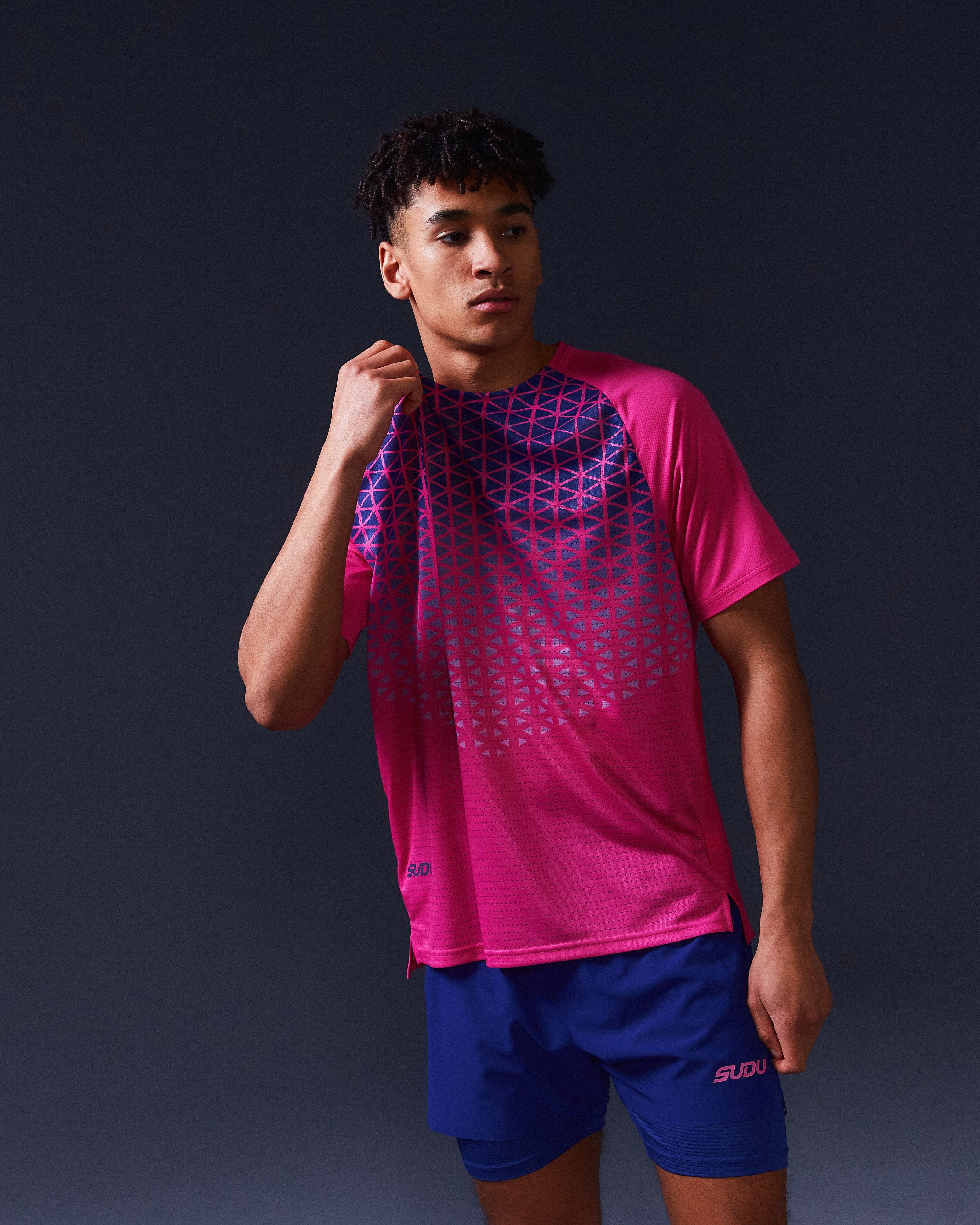 SRT SS 01 Short Sleeve T-Shirt for Men - Soft Cotton Casual Tee in Pink & Dark Blue - Perfect for Summer Outfits, Gym Wear and Everyday Comfort