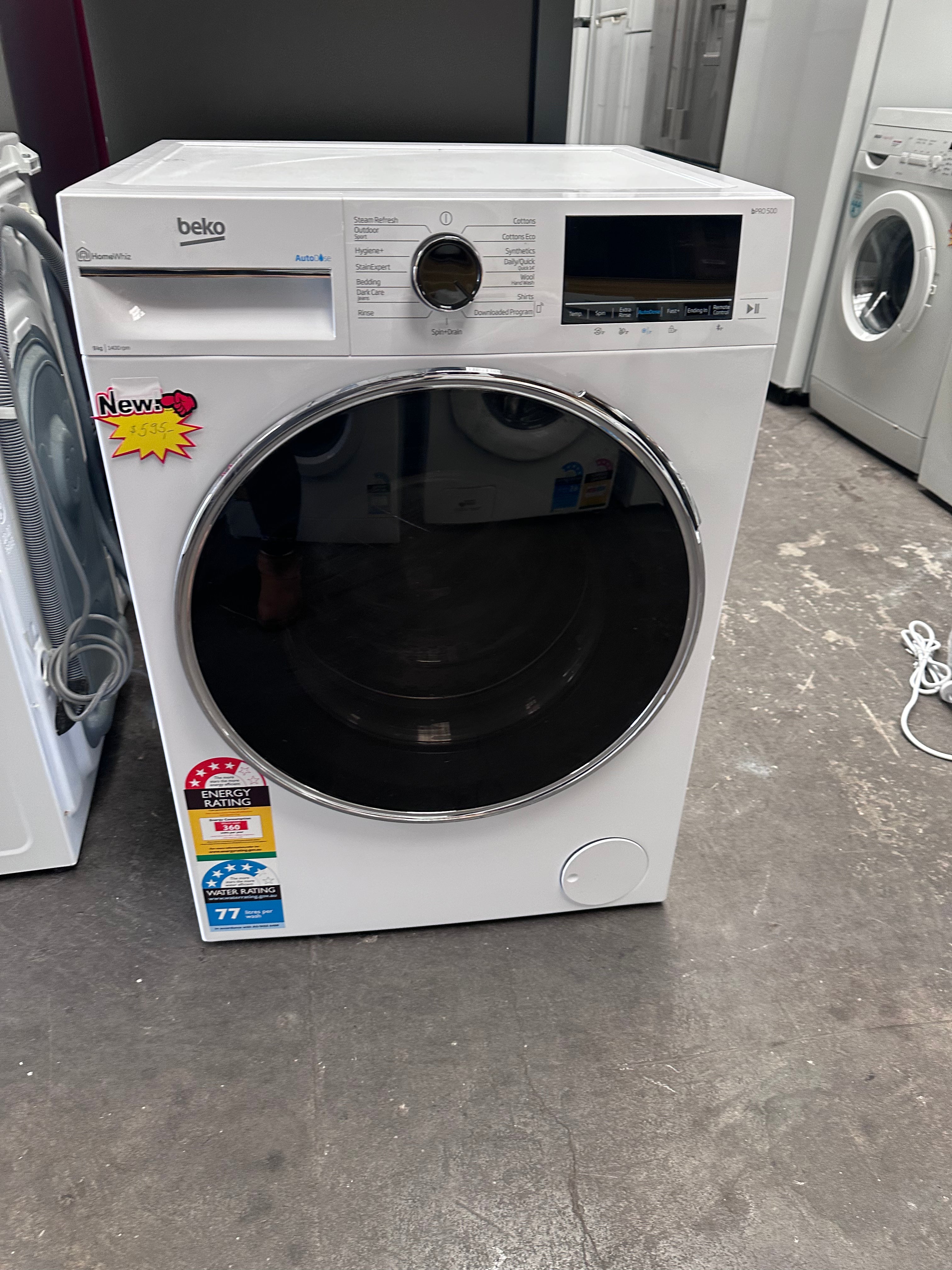 Beko BFLB902ADW 9kg Auto Dose Front Load Washing Machine - Energy Efficient, Quiet Operation - Perfect for Apartments & Small Homes [Factory Refurbished]