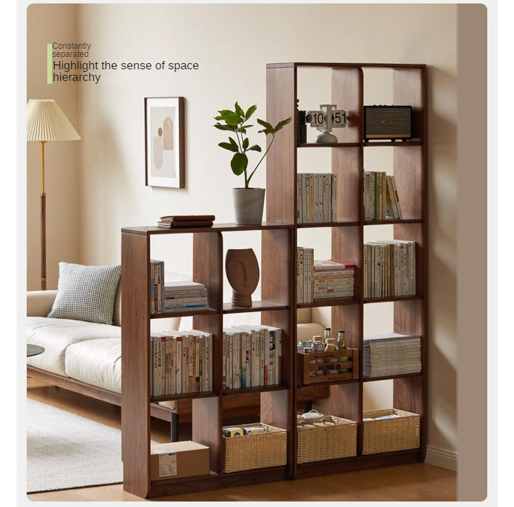 Solid Black Walnut Wood Bookshelf with Free Lattice Combination - Stylish Storage for Home Office, Living Room & Library