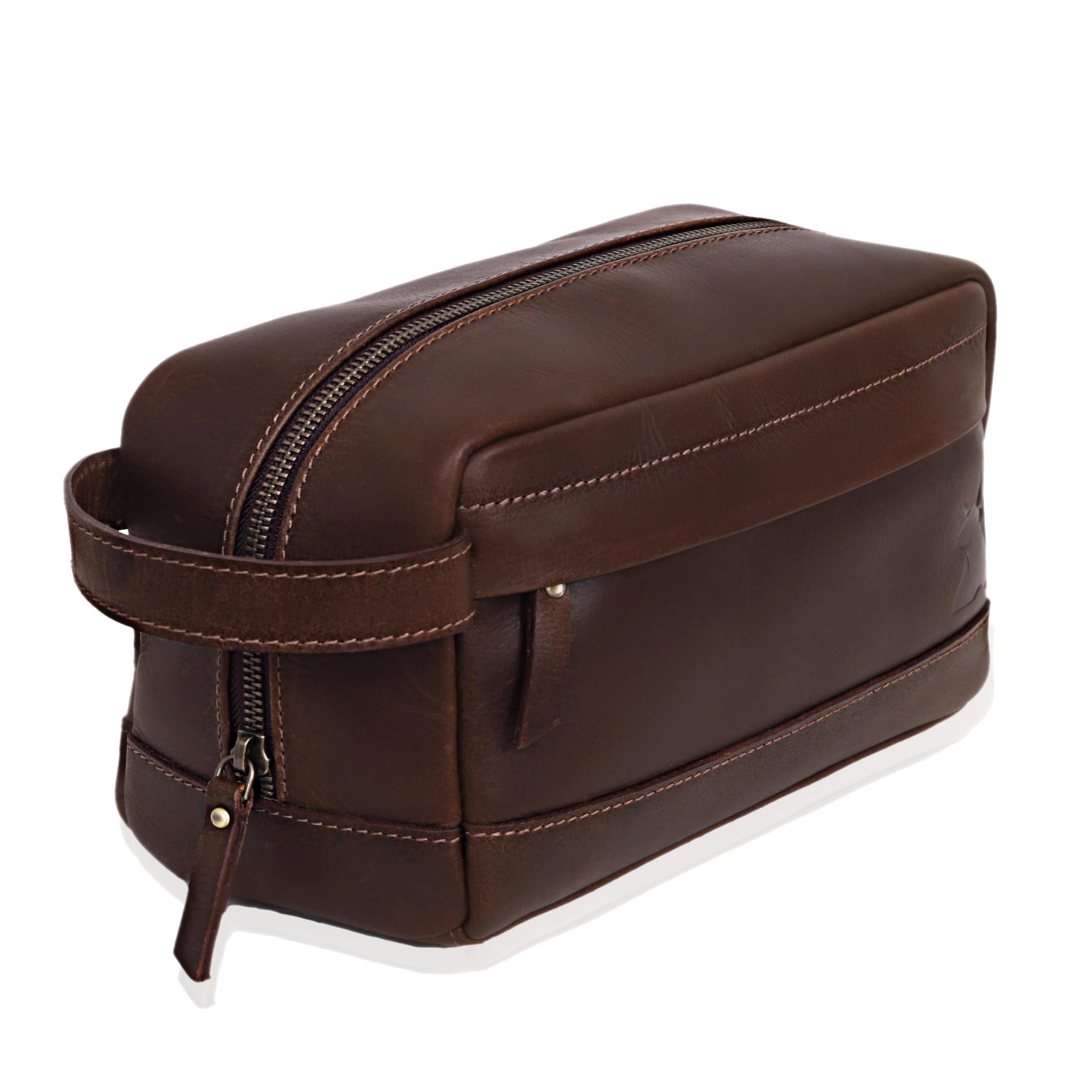 Premium Buffalo Leather Toiletry Bag for Men & Women - Travel Shaving Pouch, Makeup Bag, Zipper Dopp Kit - Unisex Wash Bag & Grooming Gift - Perfect for Travel, Camping, Gym & Daily Use