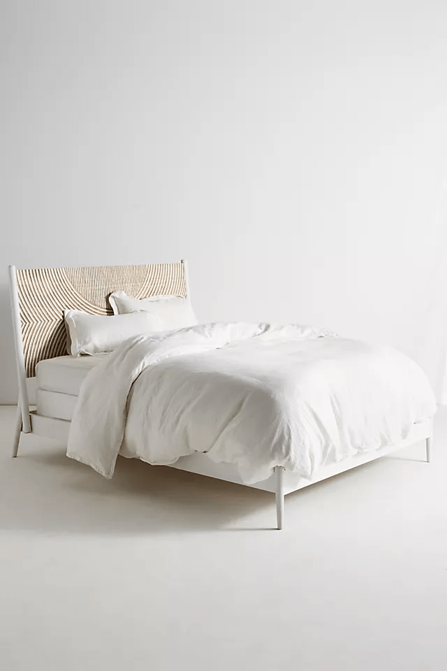 Hand Carved Thalia Wooden Platform Bed in Natural Finish | Solid Indian Sheesham Wood Bed Frame | Perfect for Modern & Bohemian Bedroom Decor