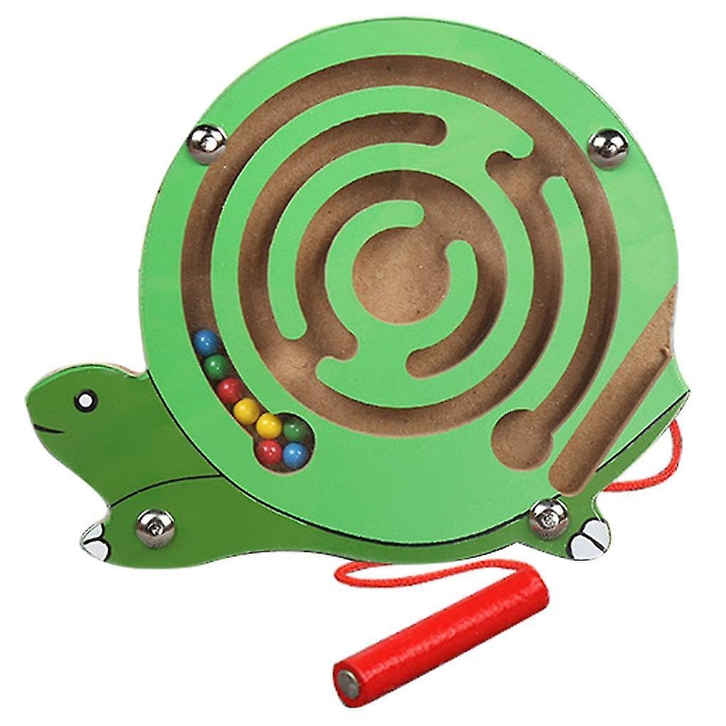 Magnetic Maze Puzzle Game for Kids - Wooden Tortoise Maze Board with Magnetic Pen & Beads | Fun Learning & Motor Skills Development Toy | Great for Travel, Classroom & Family Game Night