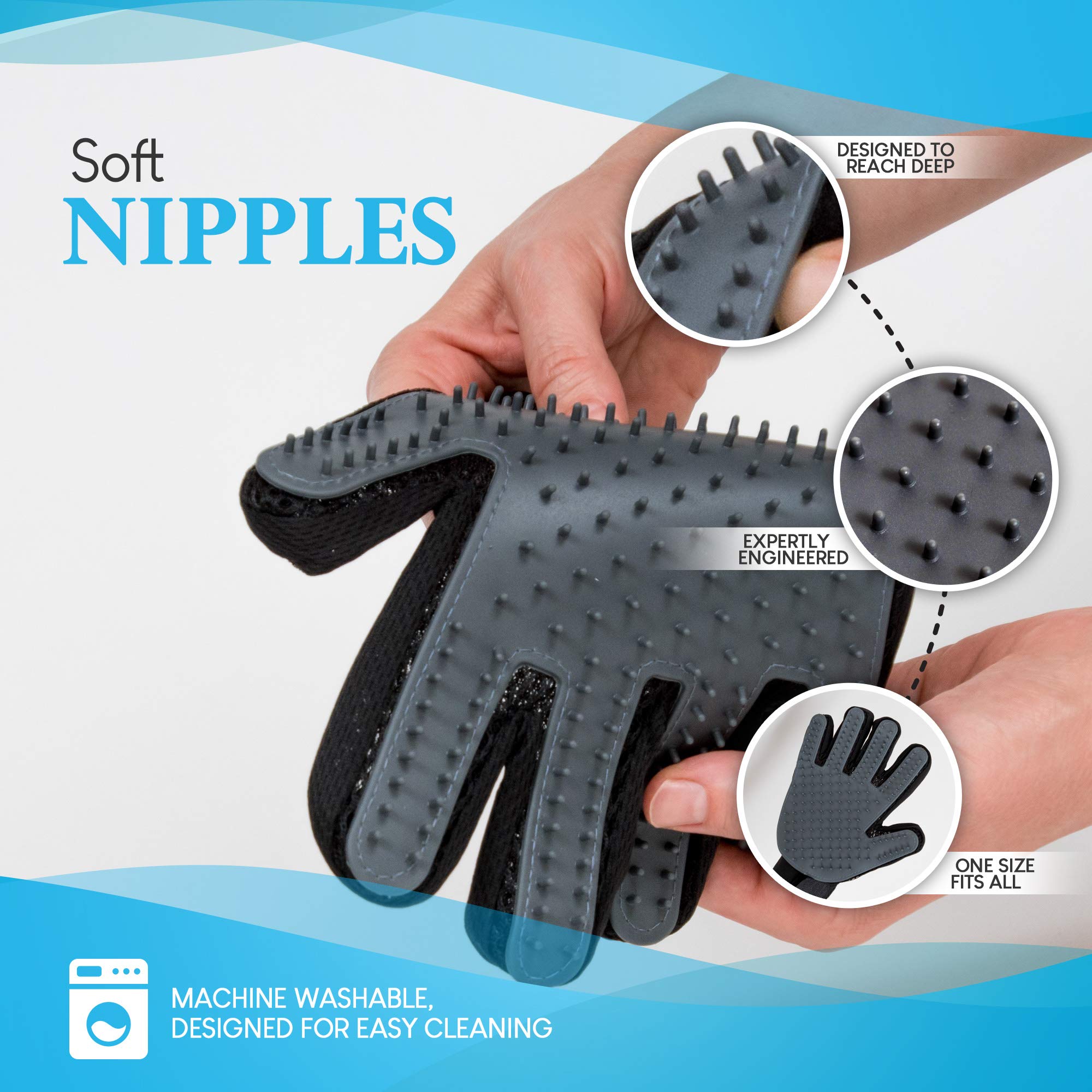 Right Hand Pet Hair Remover Glove - Gentle Deshedding Brush for Dogs, Cats & Horses | Machine Washable Grooming Tool for Long & Short Hair | Perfect for Home Grooming & Shedding Control