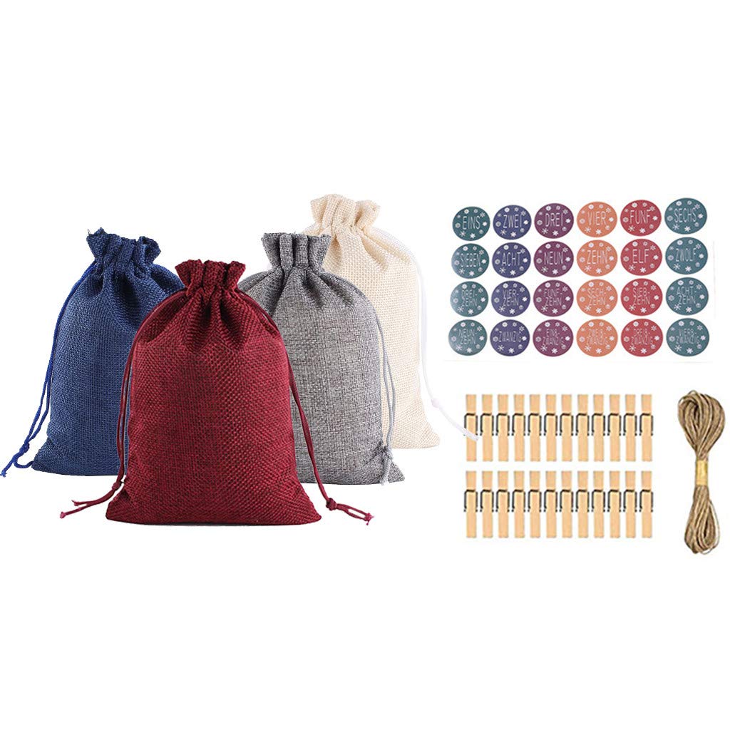Christmas Advent Calendar Cotton Linen Bags - 24-Piece Set for Holiday Candy, Gifts & Decorations | Perfect for Xmas Countdown, Party Favors & Stocking Stuffers