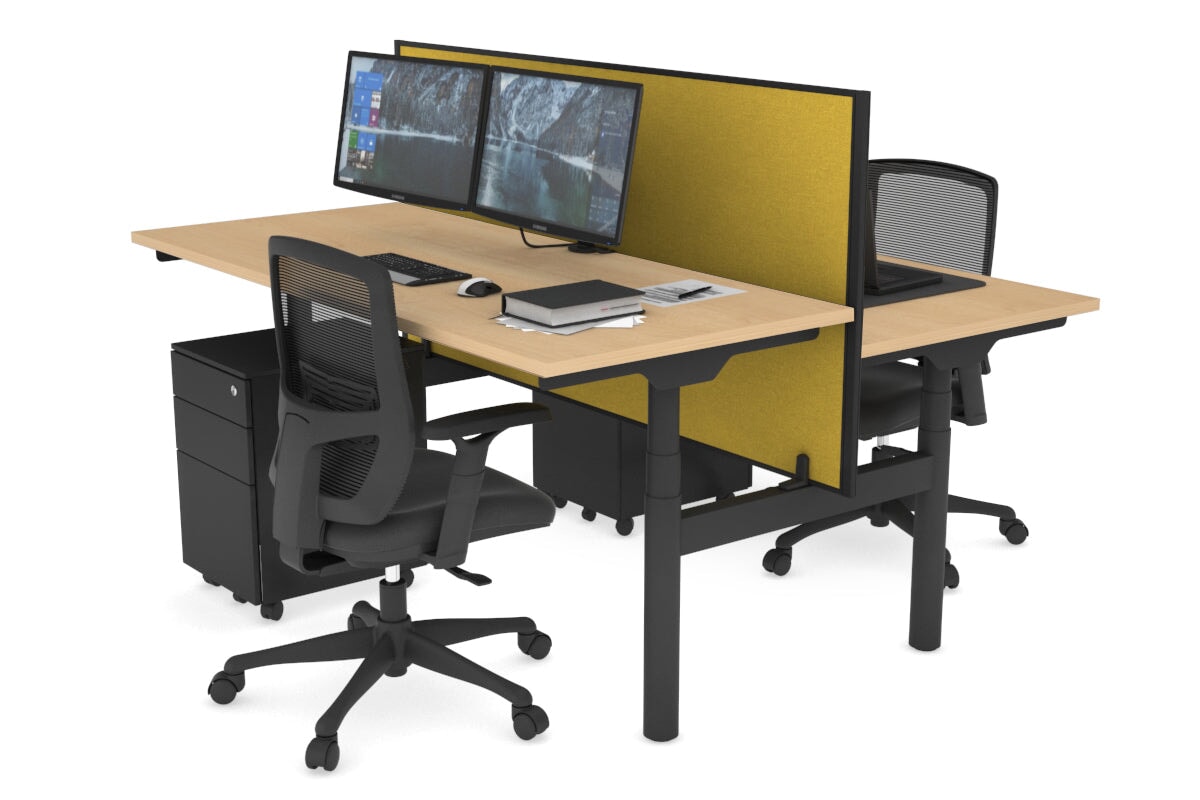 Flexi Premium Height Adjustable 2-Person H Bench Workstation - Black Frame [1200L x 700W] - Ergonomic Office & Home Workspace Solution for Collaborative Teams