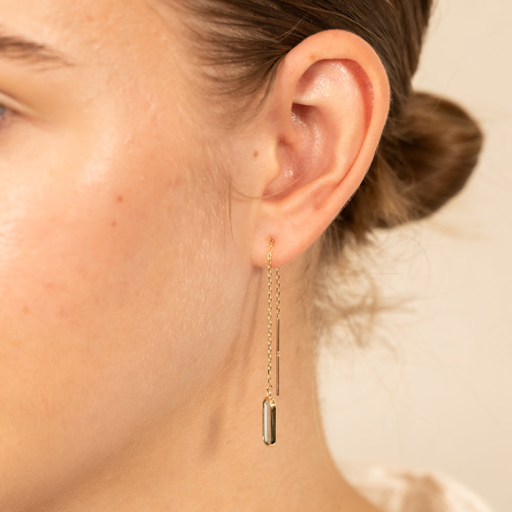 9ct Yellow Gold Natural Blue Topaz Threader Drop Earrings for Women - Elegant Dangling Earrings for Parties, Weddings & Everyday Wear