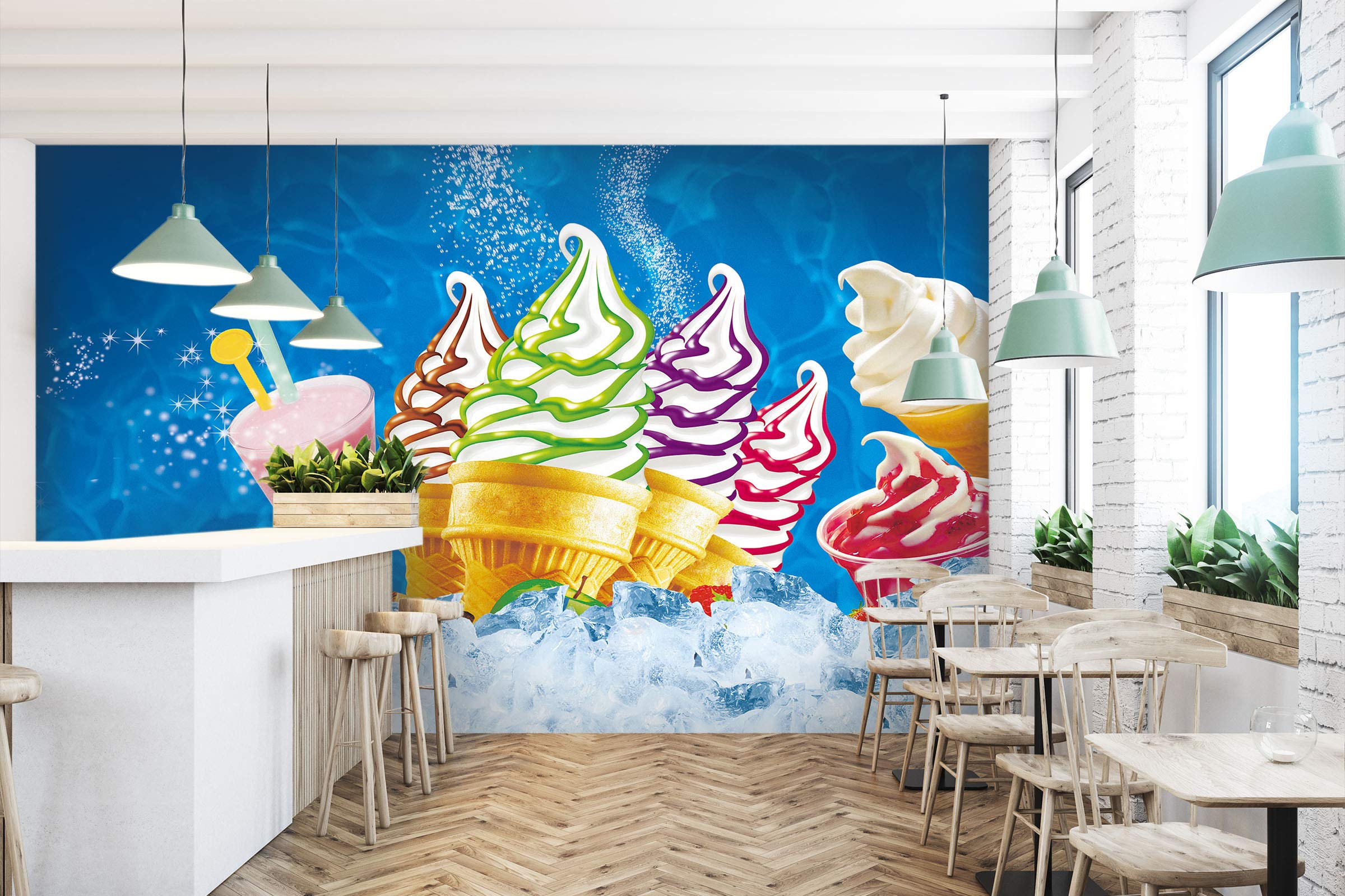 3D Ice Cream Cone Wallpaper Mural - Self-Adhesive Vinyl Decal (82”x58”/208x146cm) No Glue & Removable - Perfect for Kids' Rooms, Cafes & Sweet Shops Decor