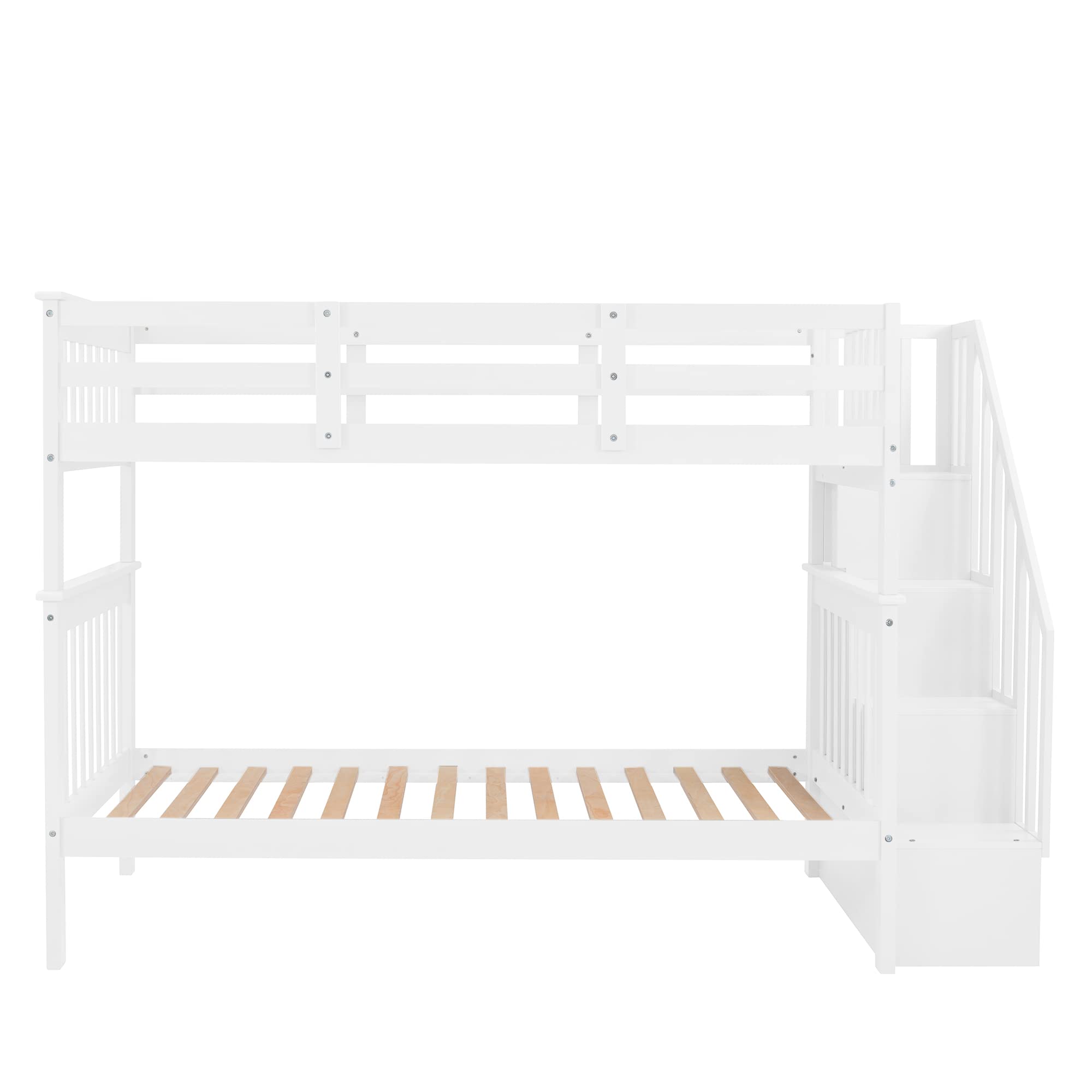 Harper & Bright Designs Twin Over Twin Wooden Bunk Bed with Stairs - Space-Saving Kids Bunk Bed with Storage Drawers & Safety Guard Rail - Perfect for Small Bedrooms, Dorm Rooms & Shared Kids' Spaces (White)