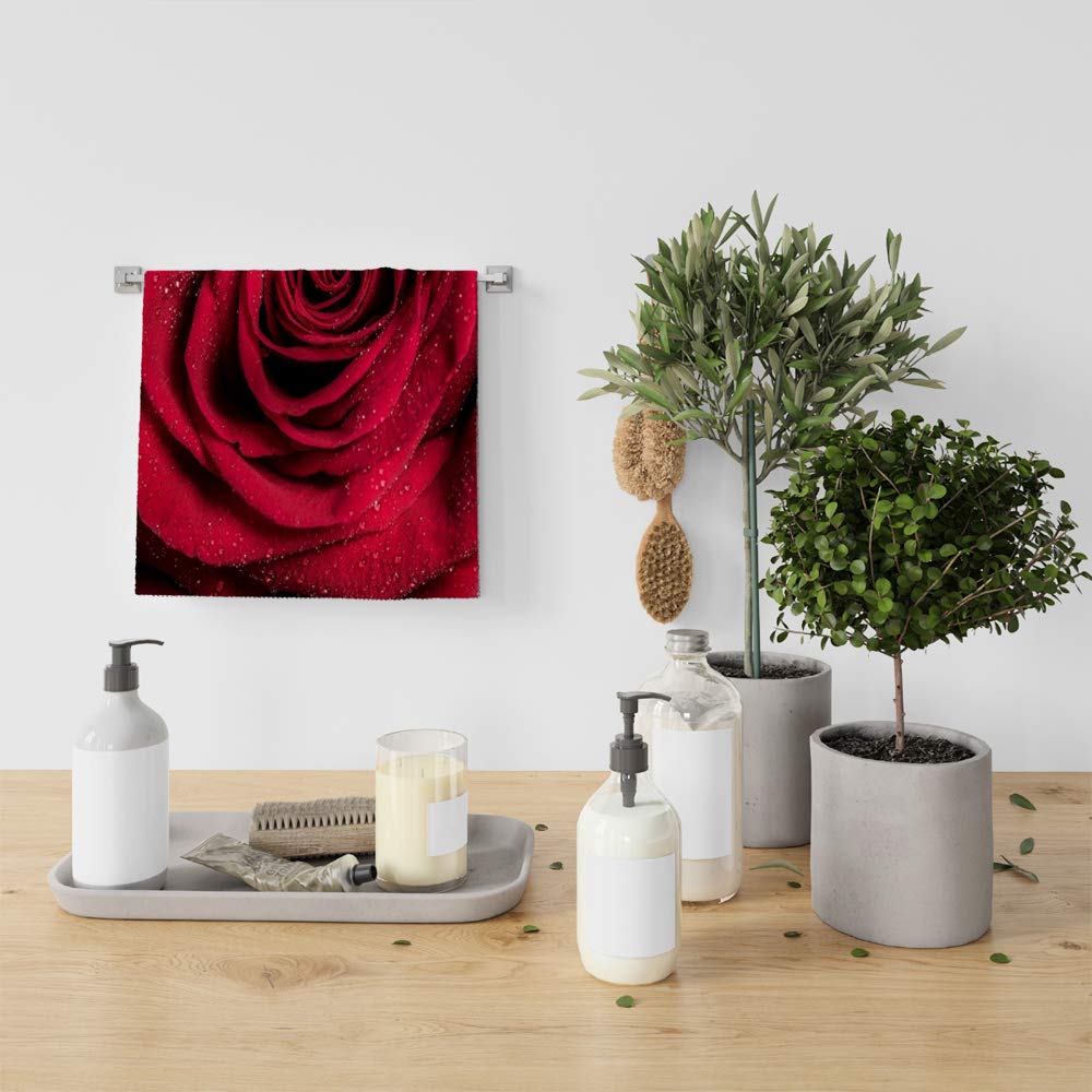 Premium Absorbent Hand Towel Set - Soft Red Rose Petals Design, 15x30 Inch Kitchen & Bath Towels for Face, Gym, Yoga, Spa | Quick-Drying & Durable Wash Cloths for Home, Beach & Travel Use