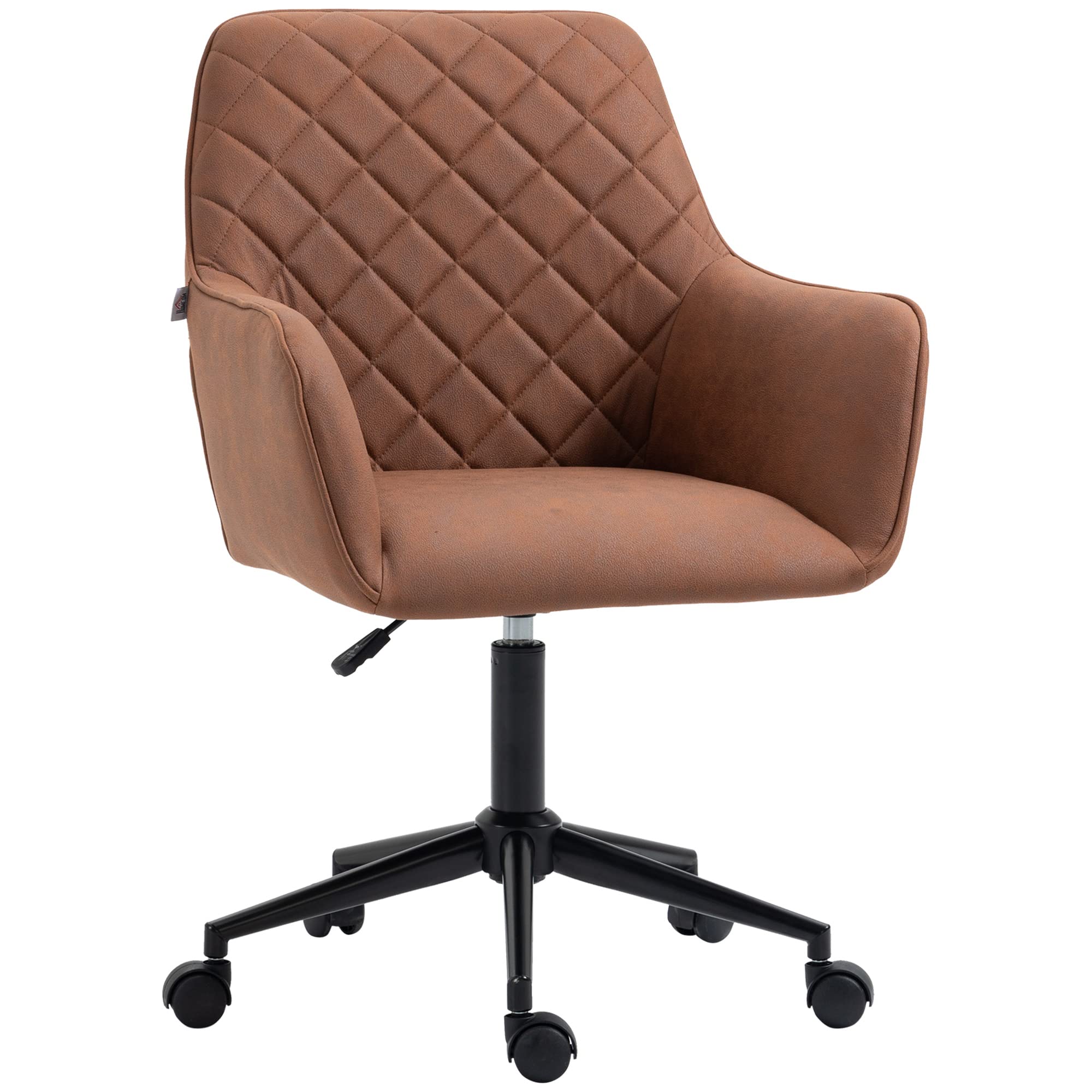 Vinsetto Mid Back Modern Home Office Chair - Adjustable Height Swivel Computer Desk Chair with Microfiber Upholstery, Diamond Stitch Design & Padded Armrests (Brown) - Perfect for Home Office, Gaming & Study Workspaces