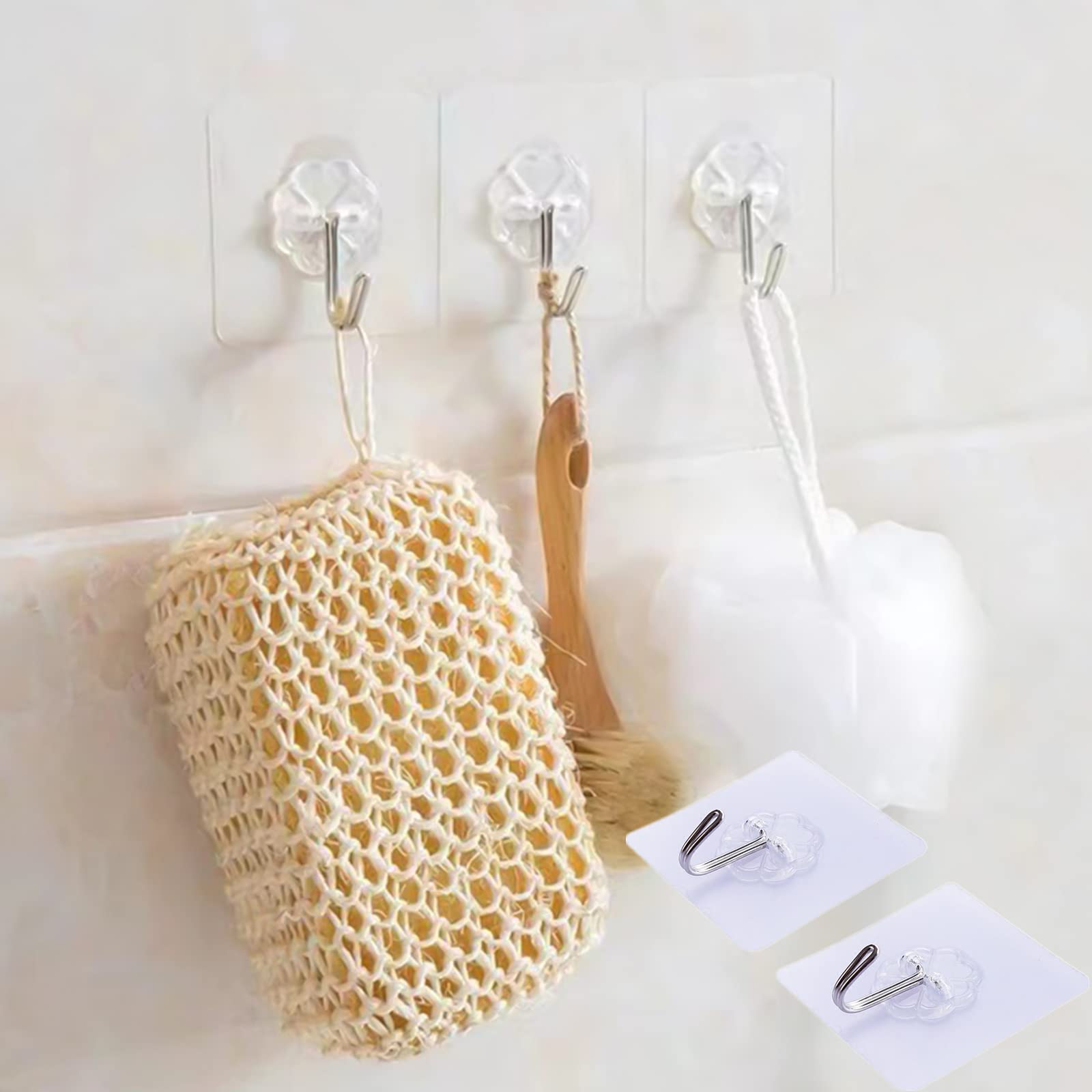 Lunyan Heavy Duty Adhesive Hooks 6-Pack - Clear Waterproof for Kitchen Bathroom Shower