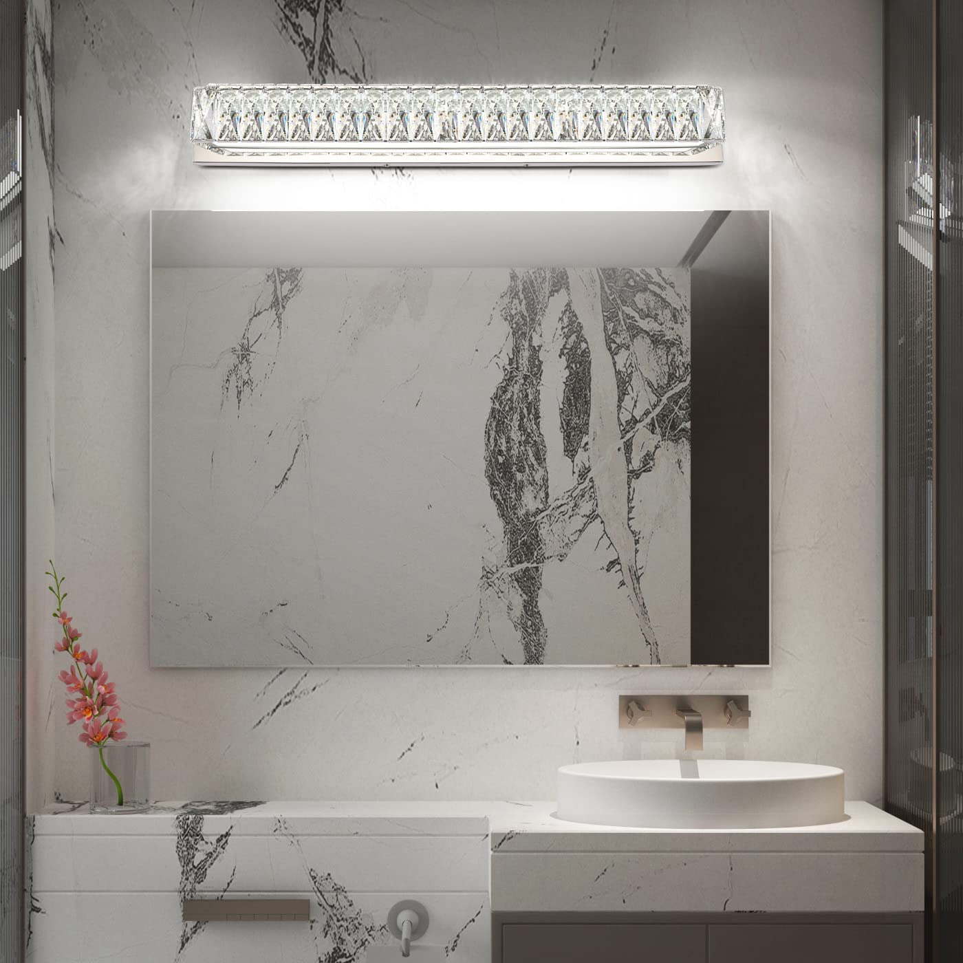 ZUZITO 30 Inch Modern Bathroom Vanity Light - Crystal Chrome LED Mirror Light Fixture, 6000K White Light (29.5-30 Inches) for Bathroom, Powder Room & Dressing Room Makeup Lighting