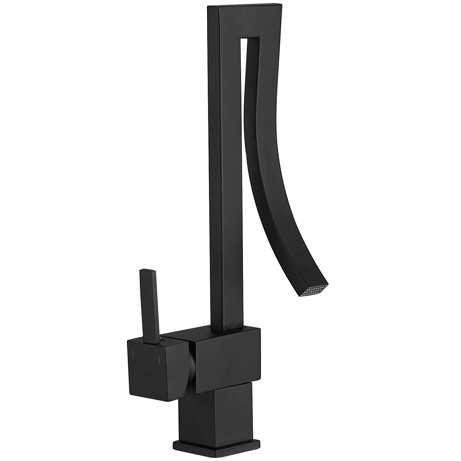 Modern Matte Black Single Handle Waterfall Bathroom Faucet - 1 Hole Brass Sink Faucet with Supply Lines - Commercial & Home Vanity Lavatory Mixer Tap - Perfect for Bathroom, Powder Room, and Guest Washroom Upgrades
