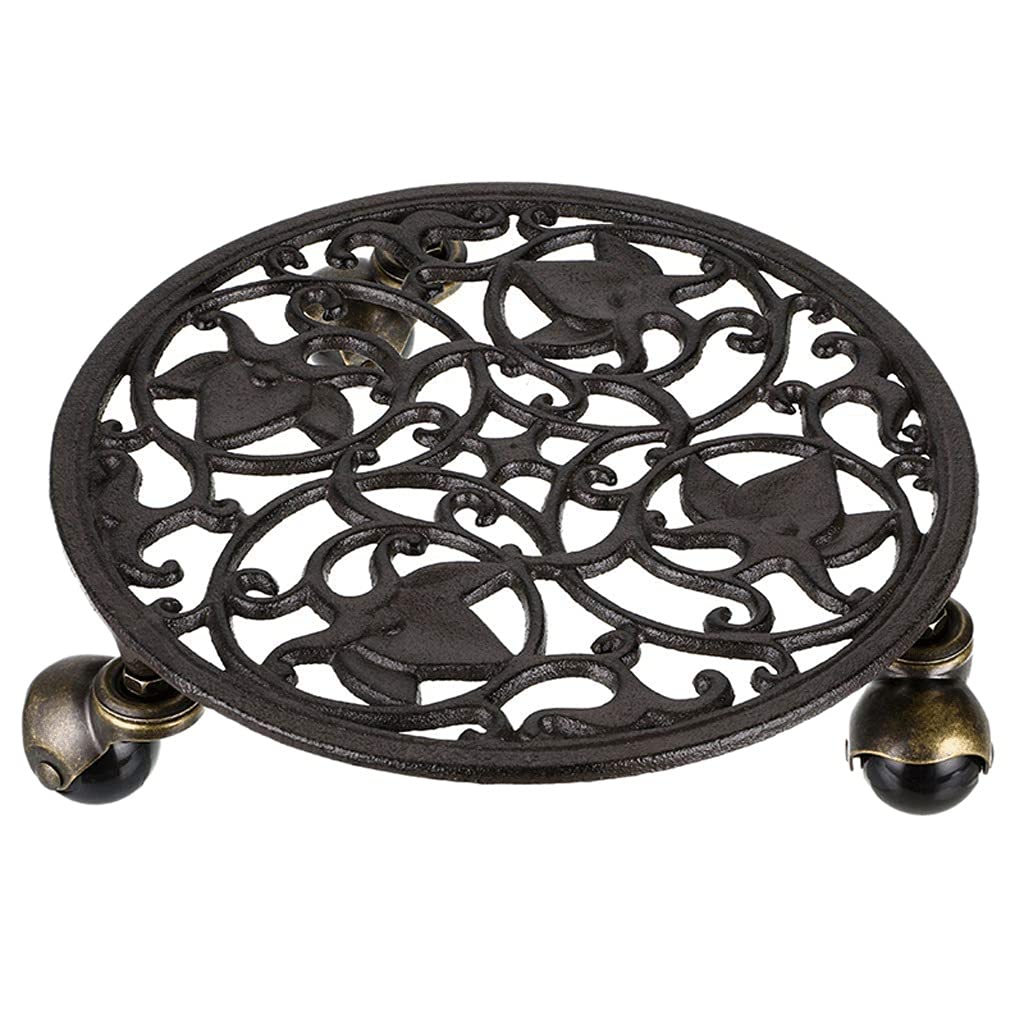 Heavy Duty Cast Iron Plant Pallet Caddy with Wheels - Round Flower Pot Planter Trolley with Smooth Rolling Casters - Perfect for Indoor/Outdoor Garden, Greenhouse, and Nursery Plant Movement (Color: A)