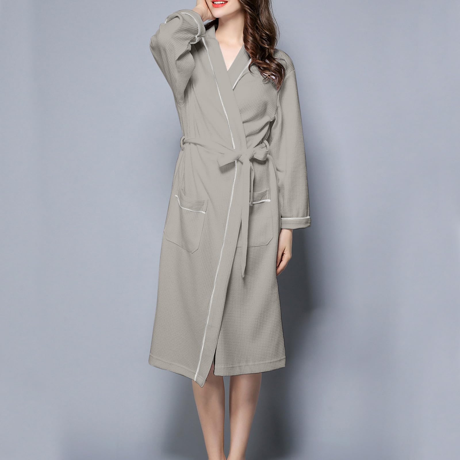 Women's Soft Knit Waffle Bathrobe - Knee Length Terry Cloth Robe with Long Sleeves | Cozy After Shower, Spa & Lounge Wear for Relaxation at Home