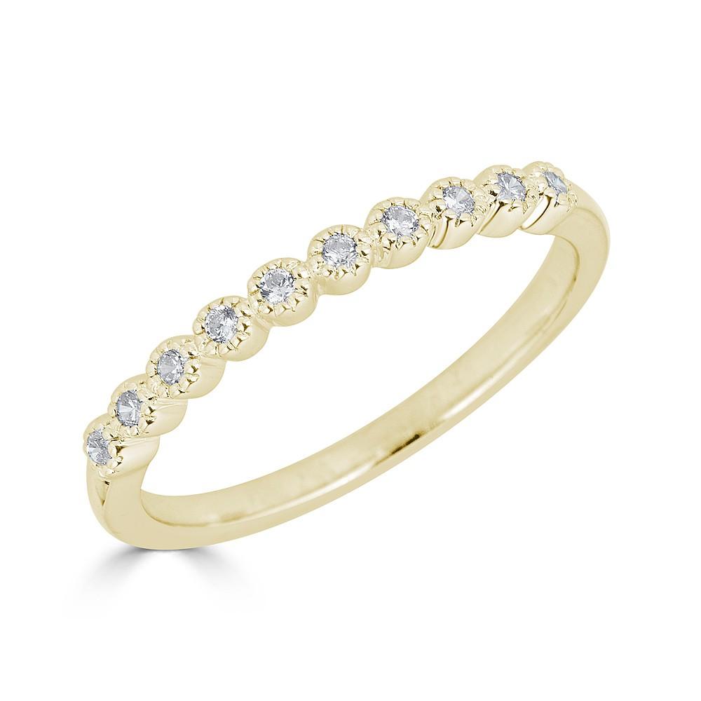 14KT Gold 0.10 CTW Diamond Beaded Bezel Band Ring for Women - Elegant Stackable Wedding Band, Anniversary Gift, or Everyday Jewelry