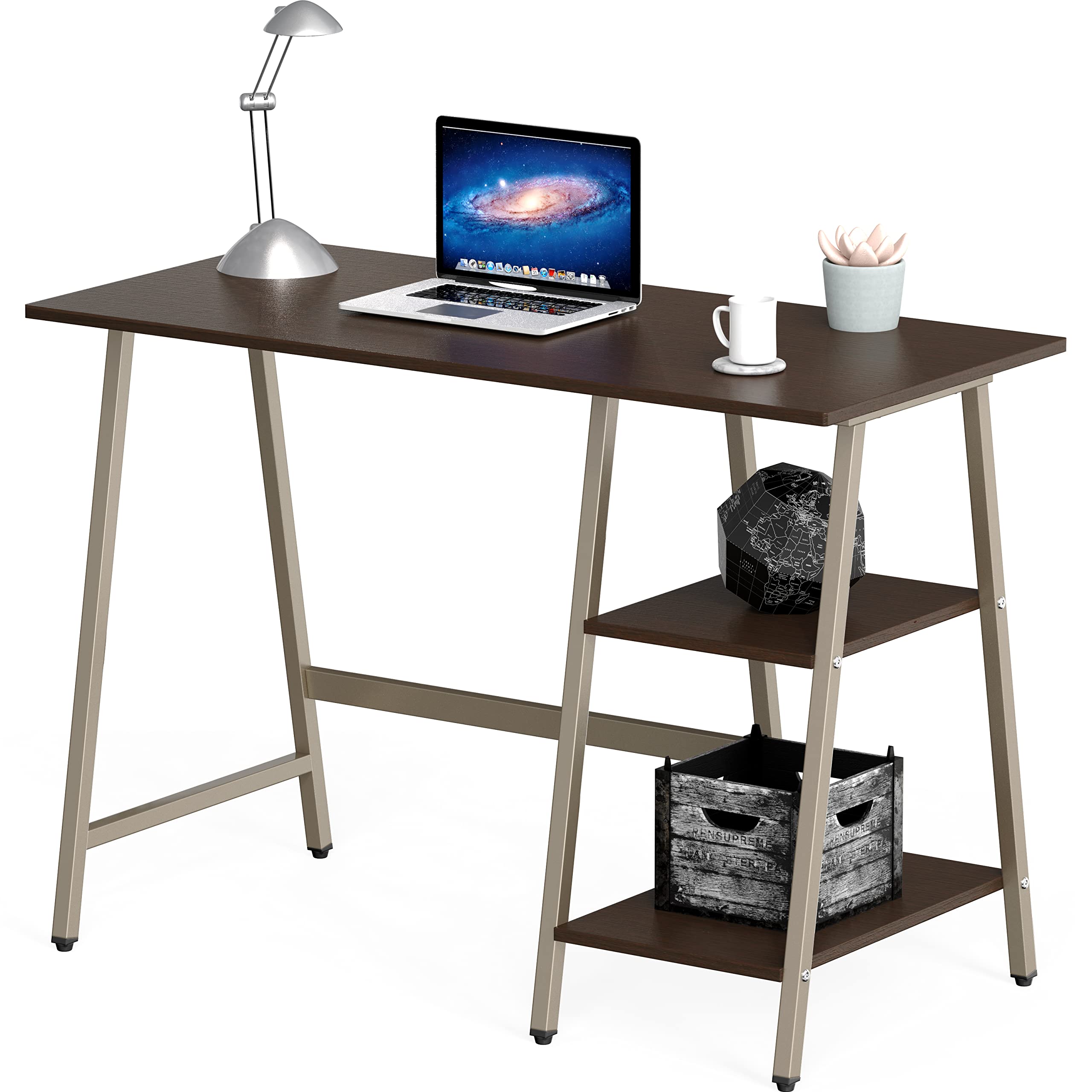 SHW Trestle Home Office Computer Desk - Espresso Brown Wooden Writing Table for Small Spaces, Study & Work from Home | Sturdy & Modern Design for Office, Bedroom or Dorm Room