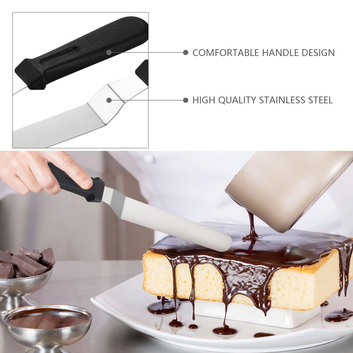 3-Pack Black Stainless Steel Offset Spatulas - Straight & Angled Baking Spatulas for Cake Decorating, Icing, and Kitchen Cooking