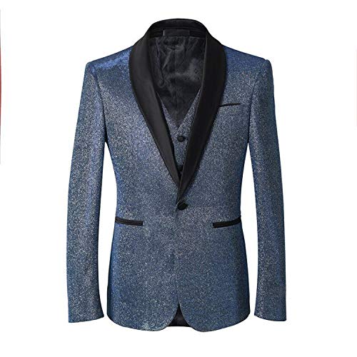 Men's Blue Slim Fit Shawl Lapel 3-Piece Suit Set with Blazer, Vest & Pants - Formal Tuxedo for Weddings, Prom & Business Events