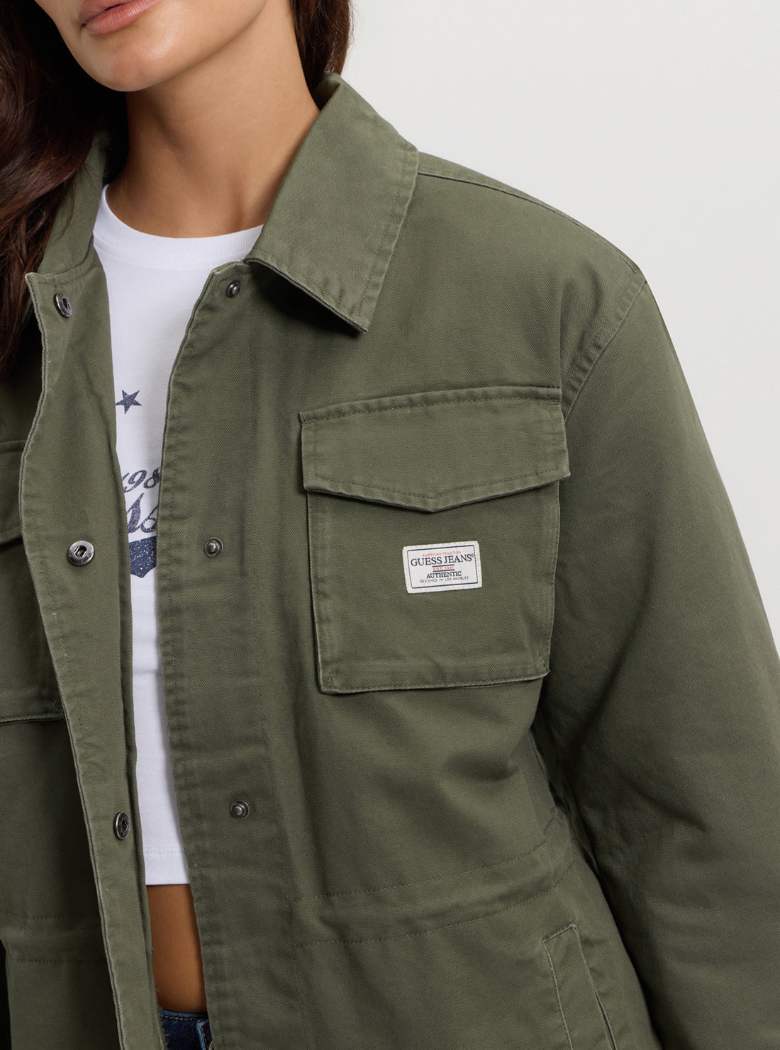 Guess Women's Green Utility Jacket - Lightweight Water-Resistant Outdoor Jacket for Hiking, Travel & Casual Wear