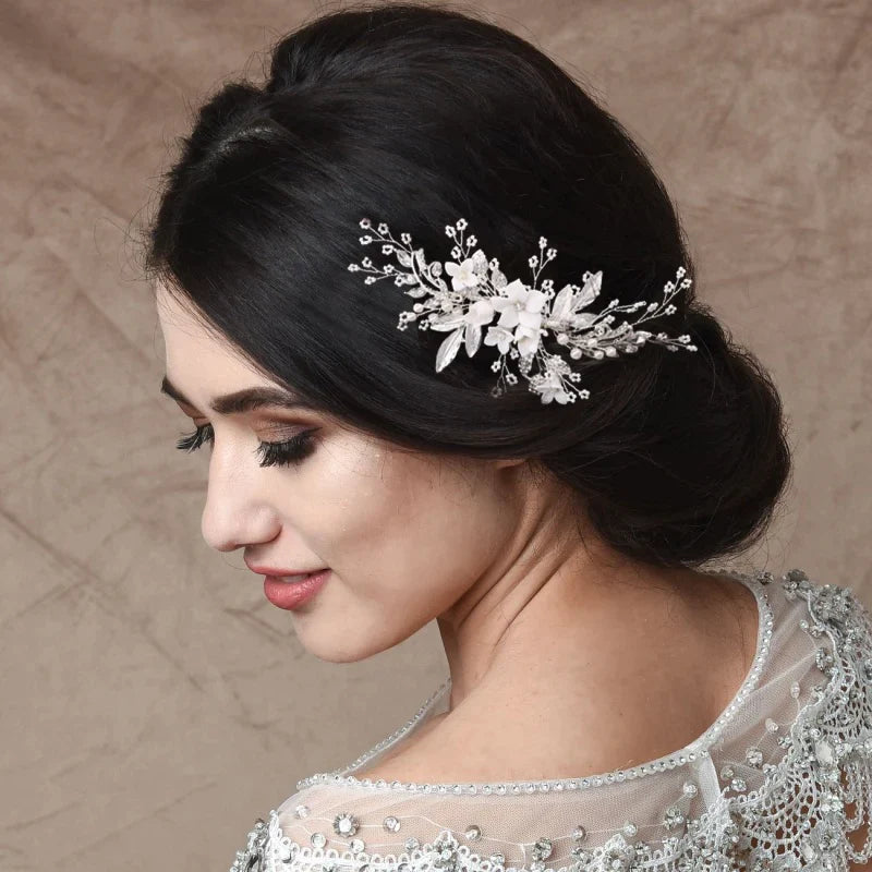 Elegant Silver Floral Wedding Hair Comb with Crystal & Pearls - Perfect for Brides, Prom, and Formal Occasions - A1940