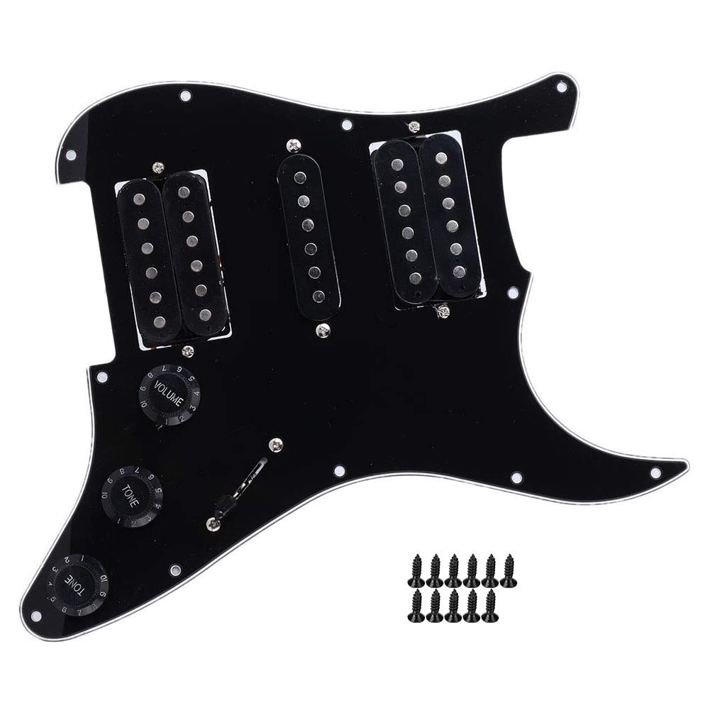 HSH Pickup Loaded Prewired Electric Guitar Pickguard - Metal PVC Pickguard for Strat with Humbucker (Black) | Perfect for Guitar Upgrades & DIY Repairs