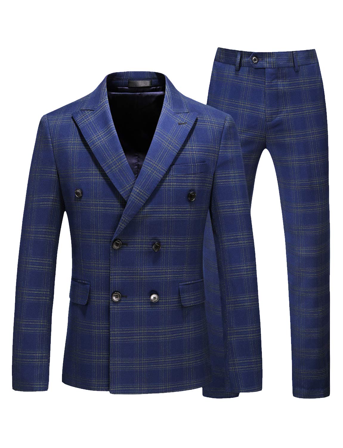 Men's Slim Fit Double Breasted Plaid 3-Piece Suit | Formal Tuxedo for Weddings, Business & Special Occasions