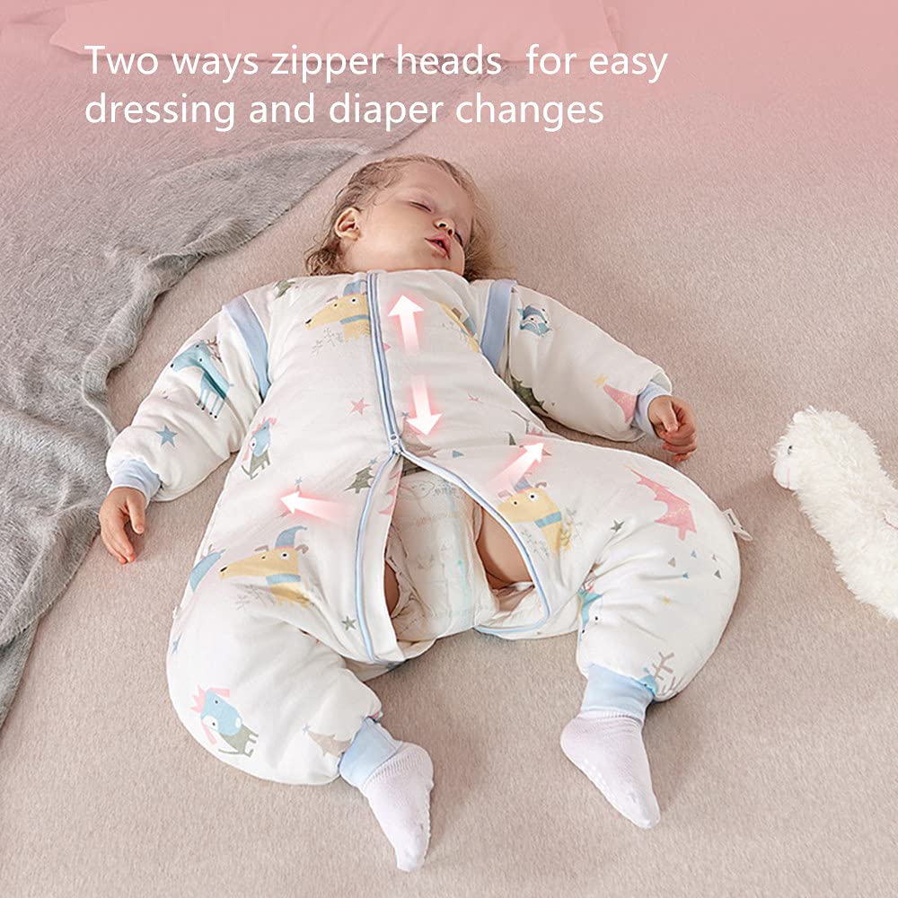 Organic Baby Sleeping Bag with Detachable Sleeves - All Seasons Wearable Blanket for Toddlers | Cozy & Safe for Nursery, Daycare & Travel