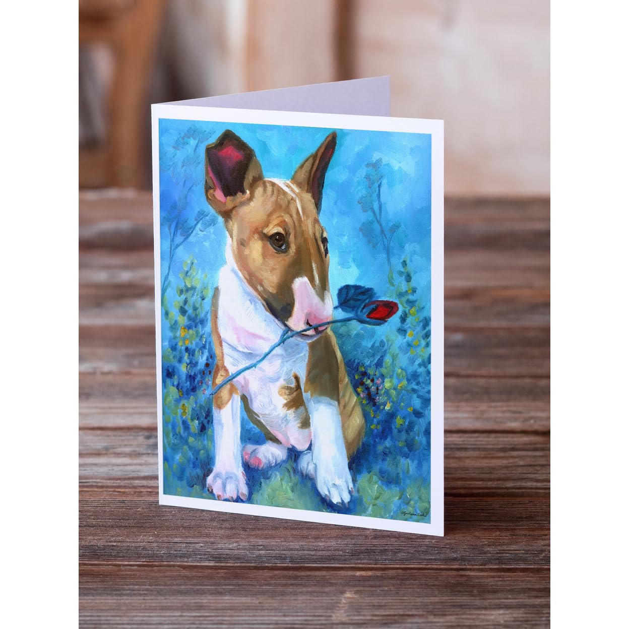 Bull Terrier Rose Greeting Cards for Mom - Pack of 8 Blank A7 Note Cards (5x7) with Envelopes | Whimsical Dog-Themed Stationery for Birthdays, Thank You Notes & Special Occasions