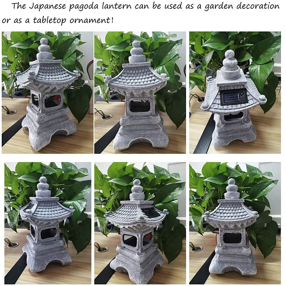 Solar Powered LED Pagoda Stupa Lantern - 16.2 Inch Waterproof Japanese Style Outdoor Garden Statue & Sculpture | Perfect for Zen Gardens, Patio Decor, and Landscape Lighting