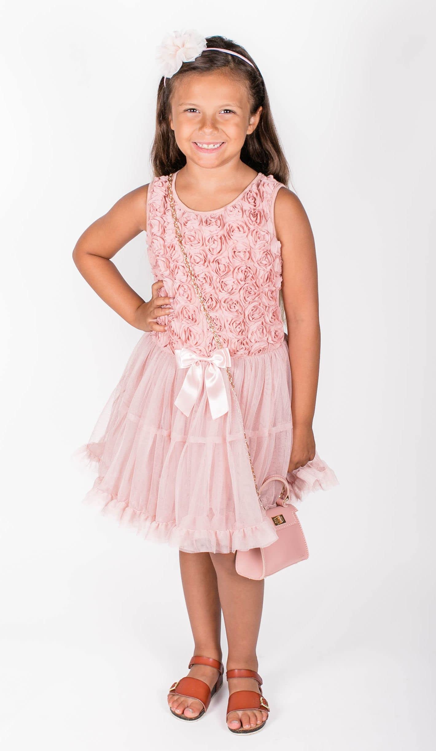 Dusty Rose Baby Girl's Tulle Tutu Dress with Rosette Embellishments - Perfect for Birthday Parties, Photo Shoots & Special Occasions