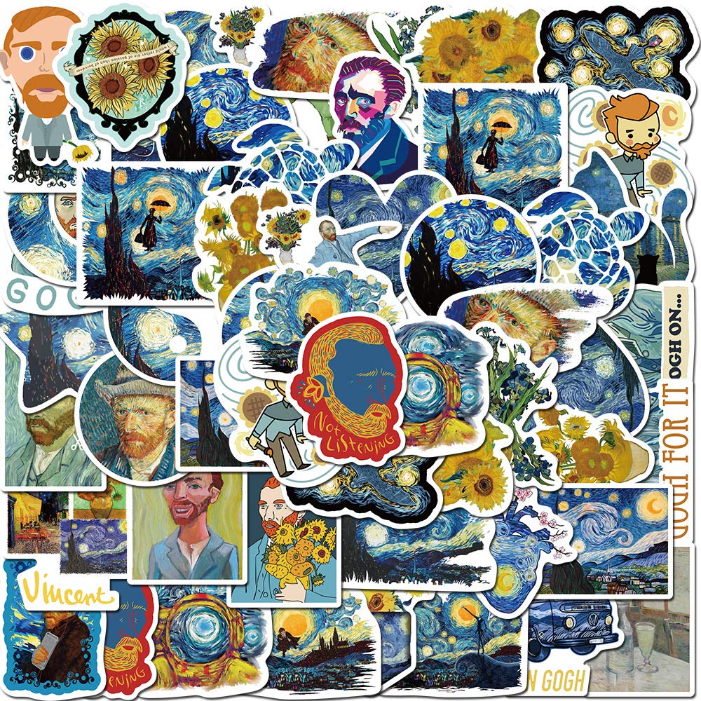 40Pcs Van Gogh The Starry Night & Sunflowers Waterproof Vinyl Stickers - Art Decals for Water Bottles, Laptops, Bikes, Skateboards, Luggage & DIY Crafts | Perfect for Home Decor, School Supplies & Gift Giving