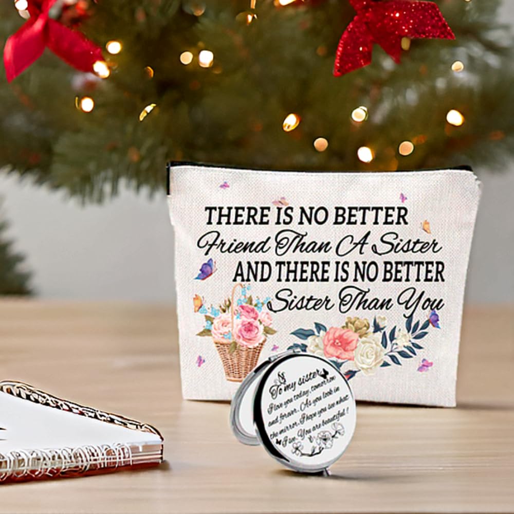 Best Sister Gifts - Thoughtful Birthday & Appreciation Presents for Sisters - Cute Cosmetic Bag with Mirror - Perfect for Birthdays, Holidays & Special Occasions